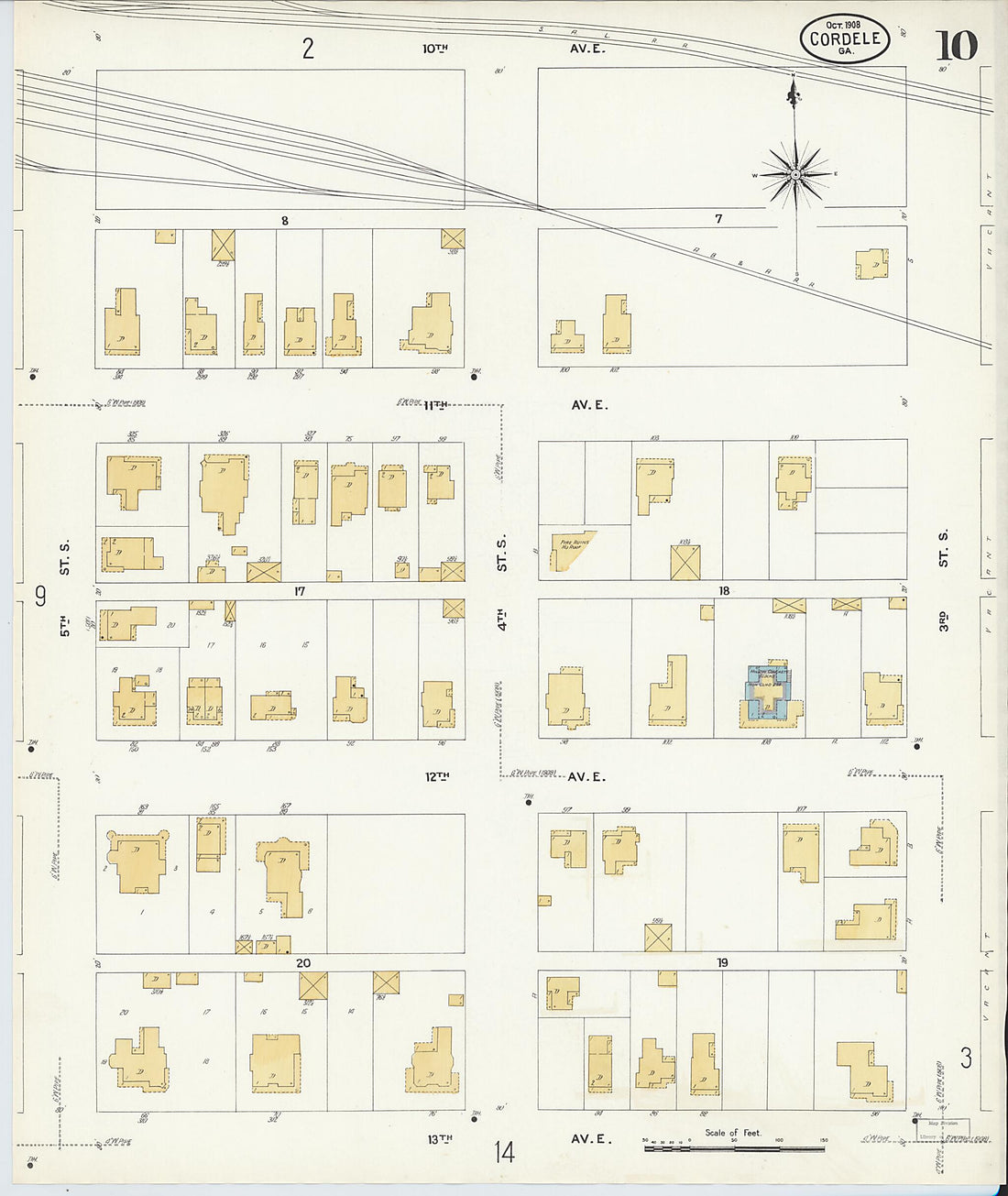 This old map of Cordele, Crisp County, Georgia was created by Sanborn Map Company in 1908