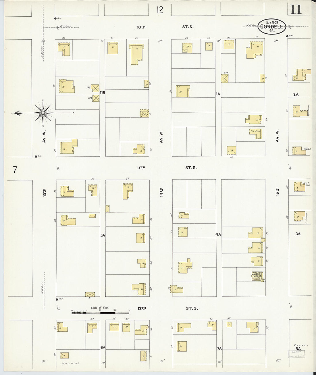 This old map of Cordele, Crisp County, Georgia was created by Sanborn Map Company in 1908