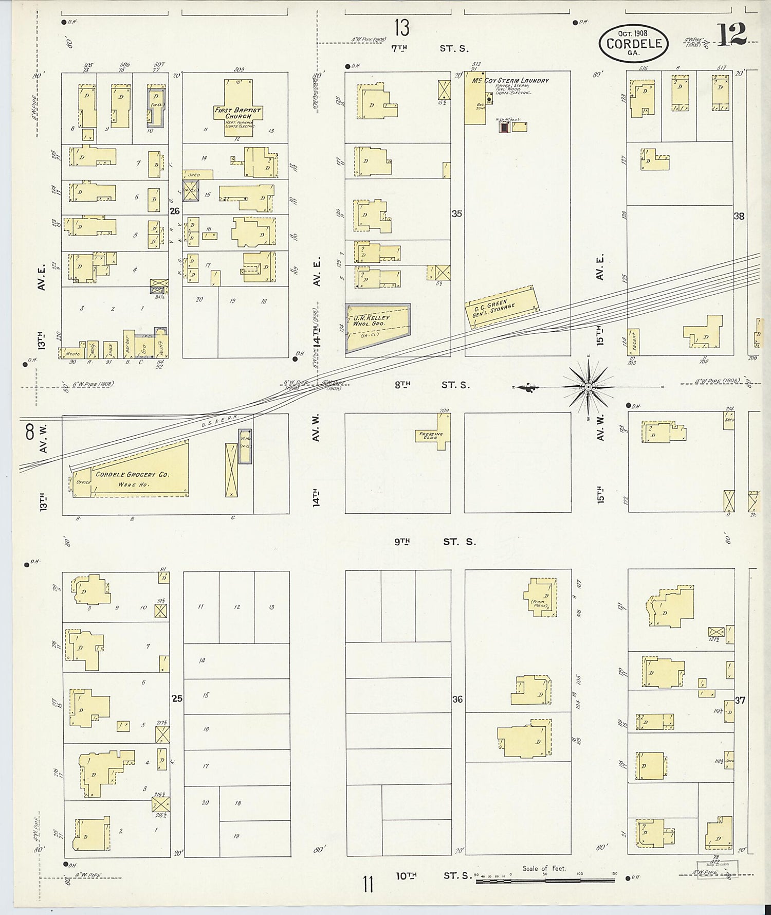 This old map of Cordele, Crisp County, Georgia was created by Sanborn Map Company in 1908