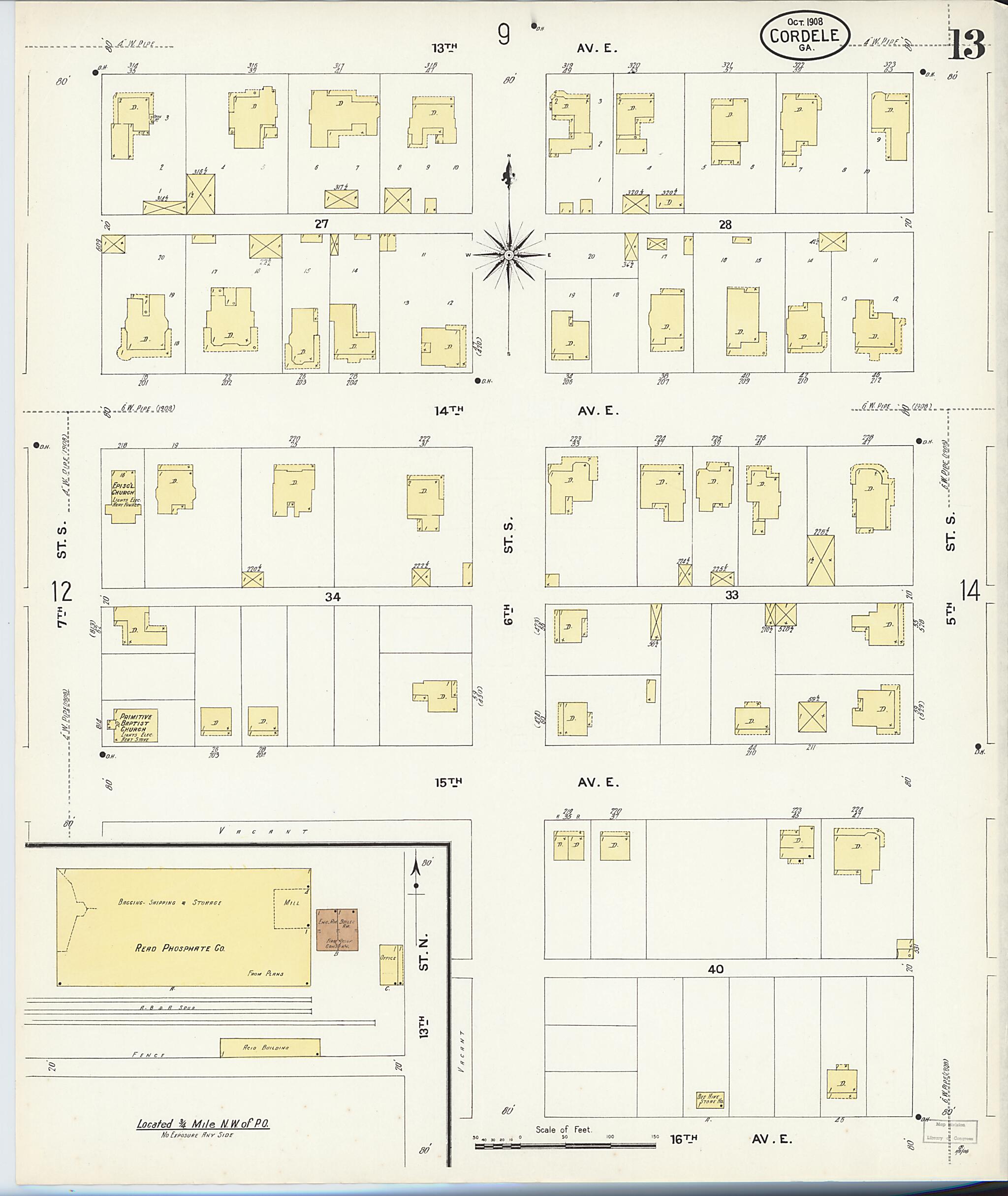 This old map of Cordele, Crisp County, Georgia was created by Sanborn Map Company in 1908