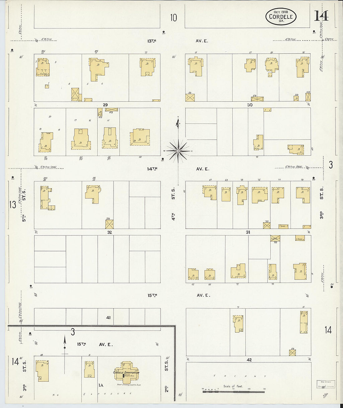 This old map of Cordele, Crisp County, Georgia was created by Sanborn Map Company in 1908