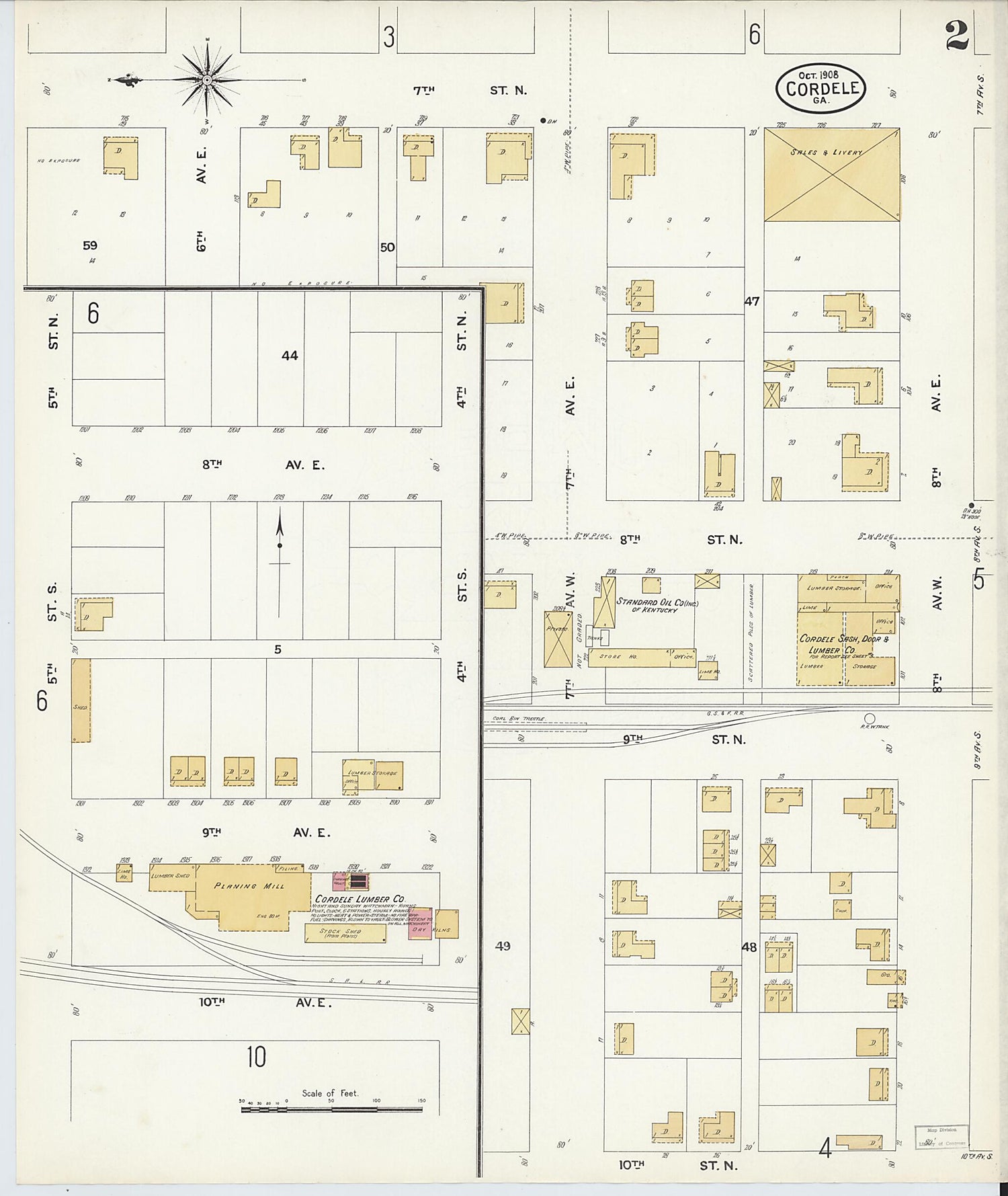 This old map of Cordele, Crisp County, Georgia was created by Sanborn Map Company in 1908