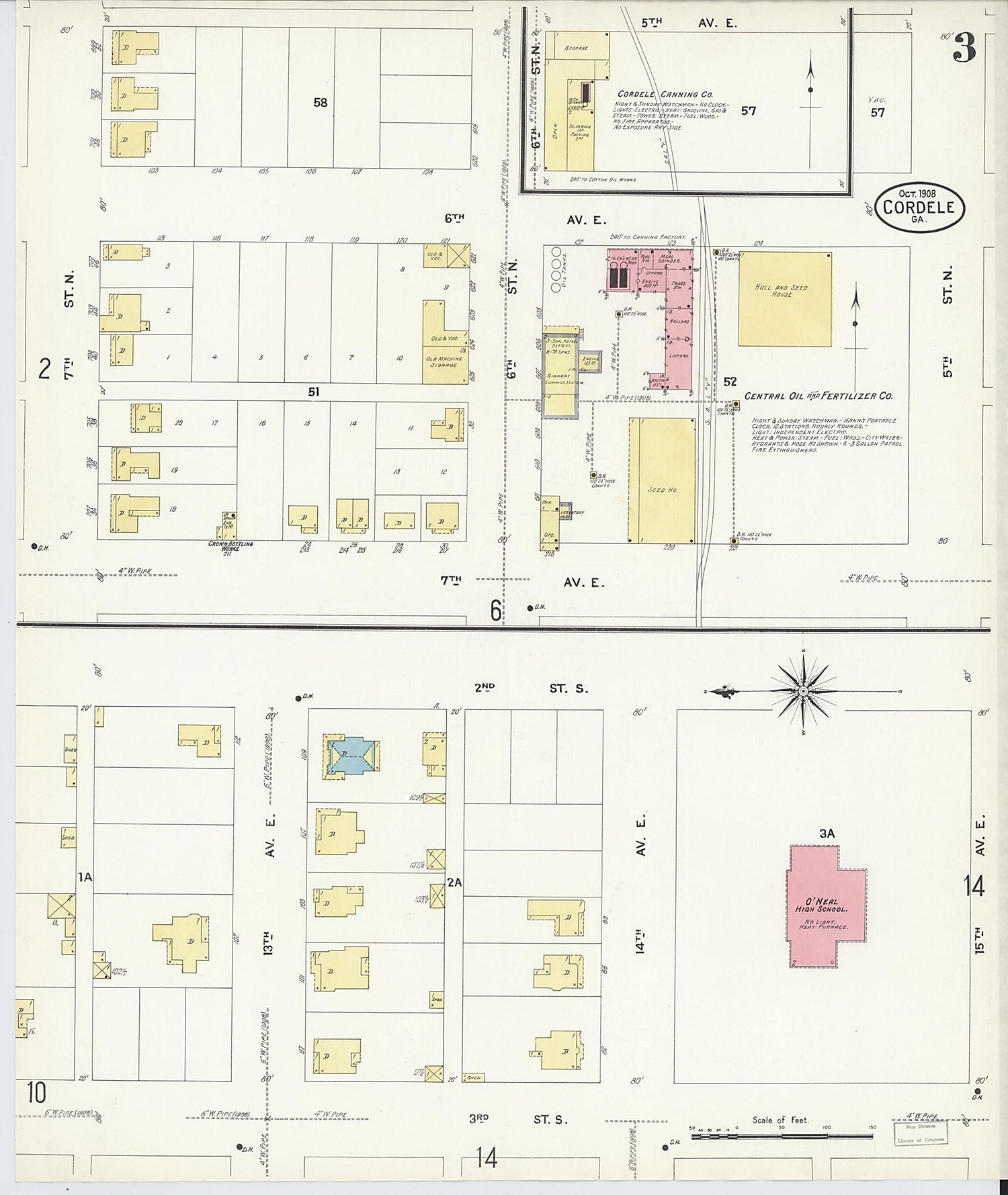 This old map of Cordele, Crisp County, Georgia was created by Sanborn Map Company in 1908