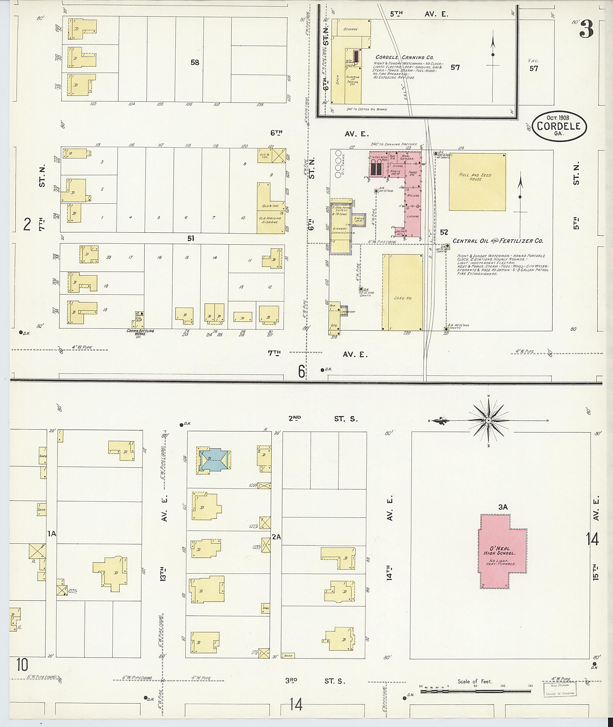 This old map of Cordele, Crisp County, Georgia was created by Sanborn Map Company in 1908