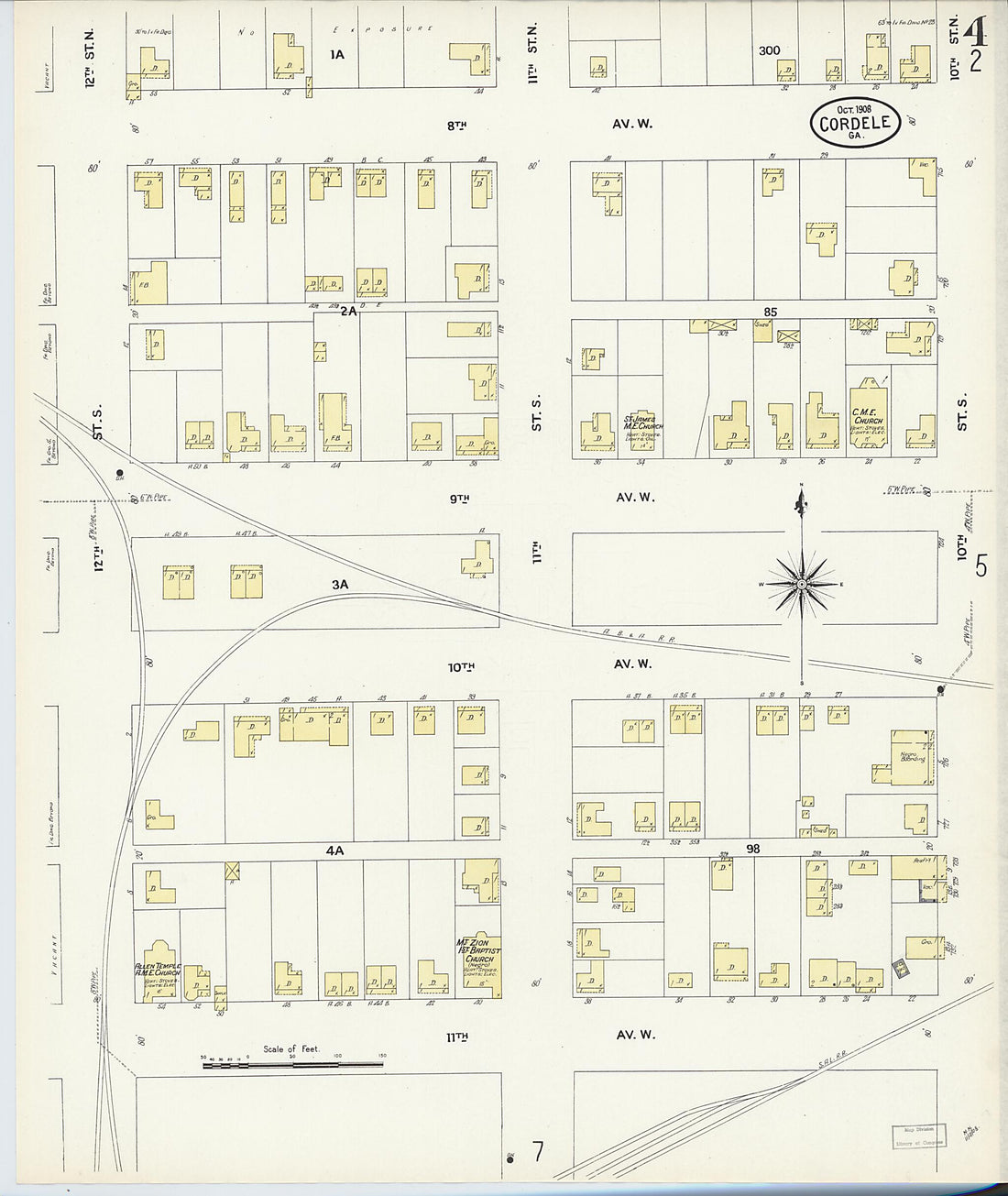 This old map of Cordele, Crisp County, Georgia was created by Sanborn Map Company in 1908