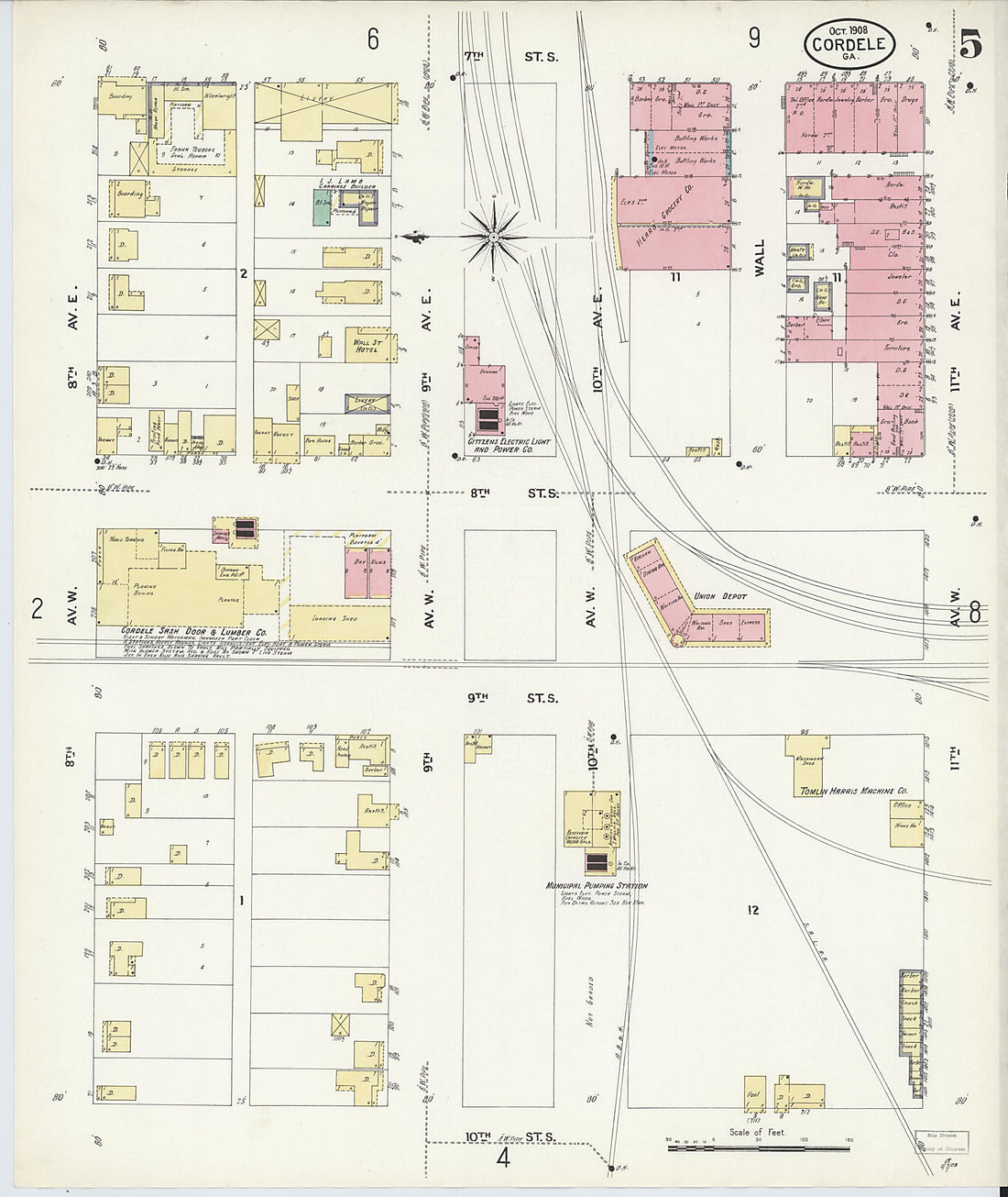 This old map of Cordele, Crisp County, Georgia was created by Sanborn Map Company in 1908