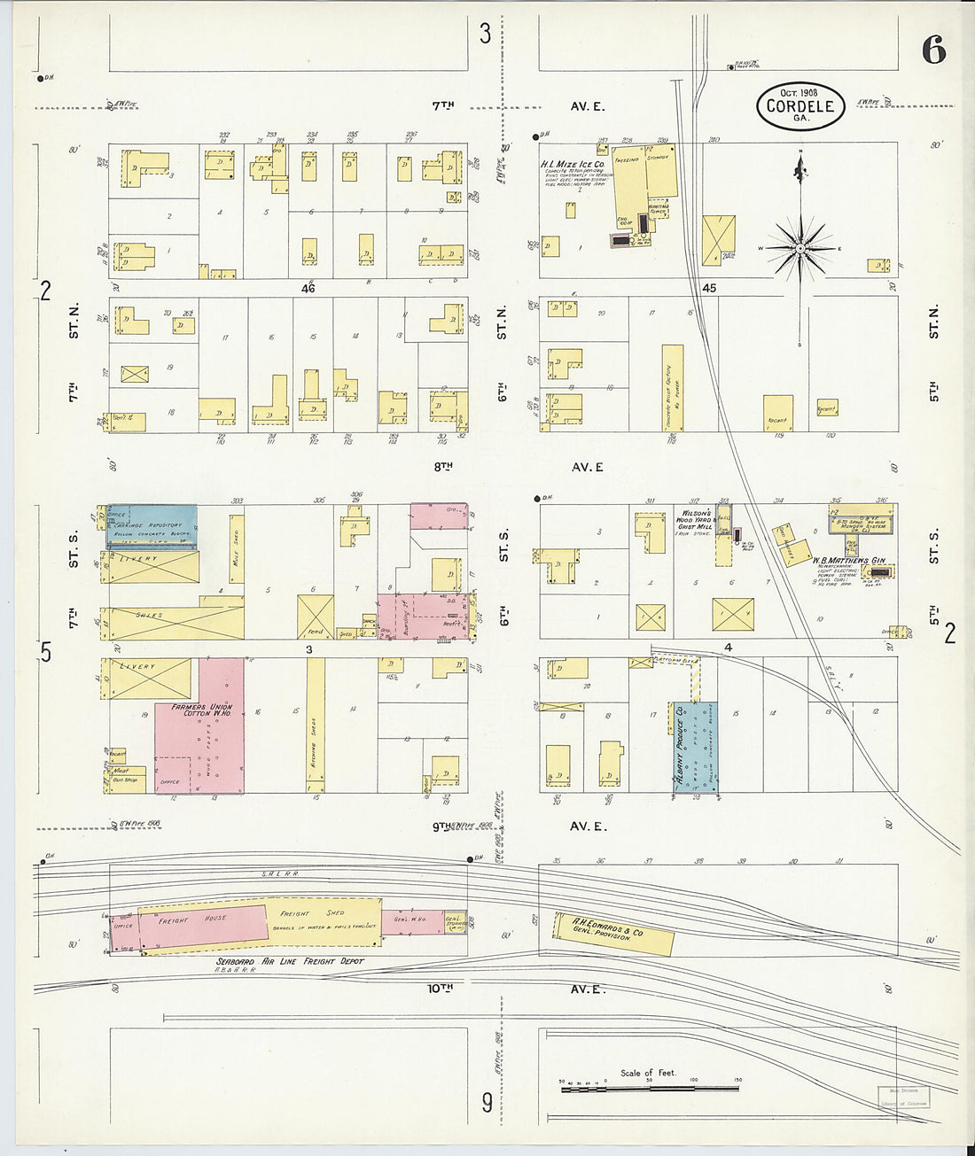 This old map of Cordele, Crisp County, Georgia was created by Sanborn Map Company in 1908