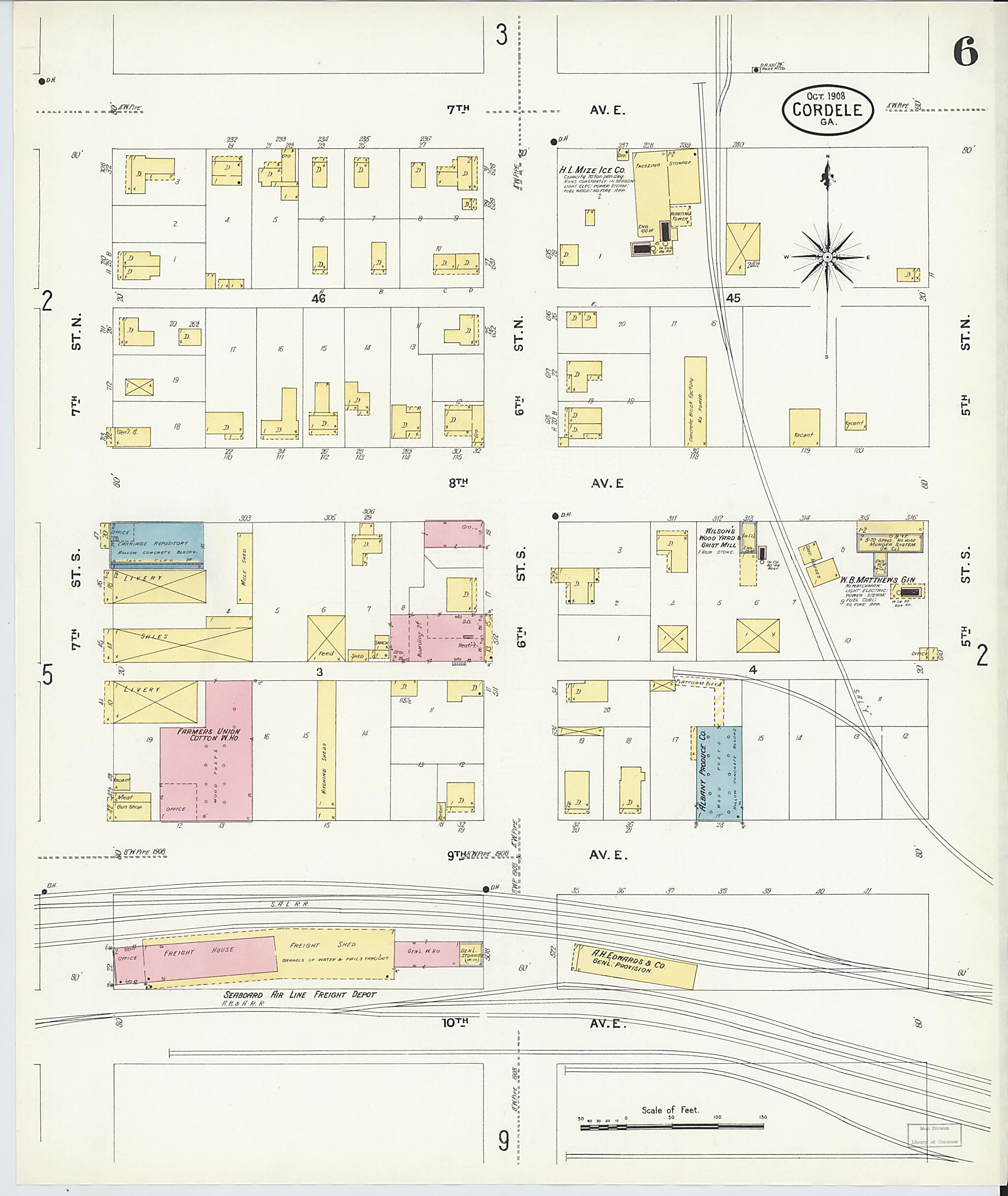 This old map of Cordele, Crisp County, Georgia was created by Sanborn Map Company in 1908