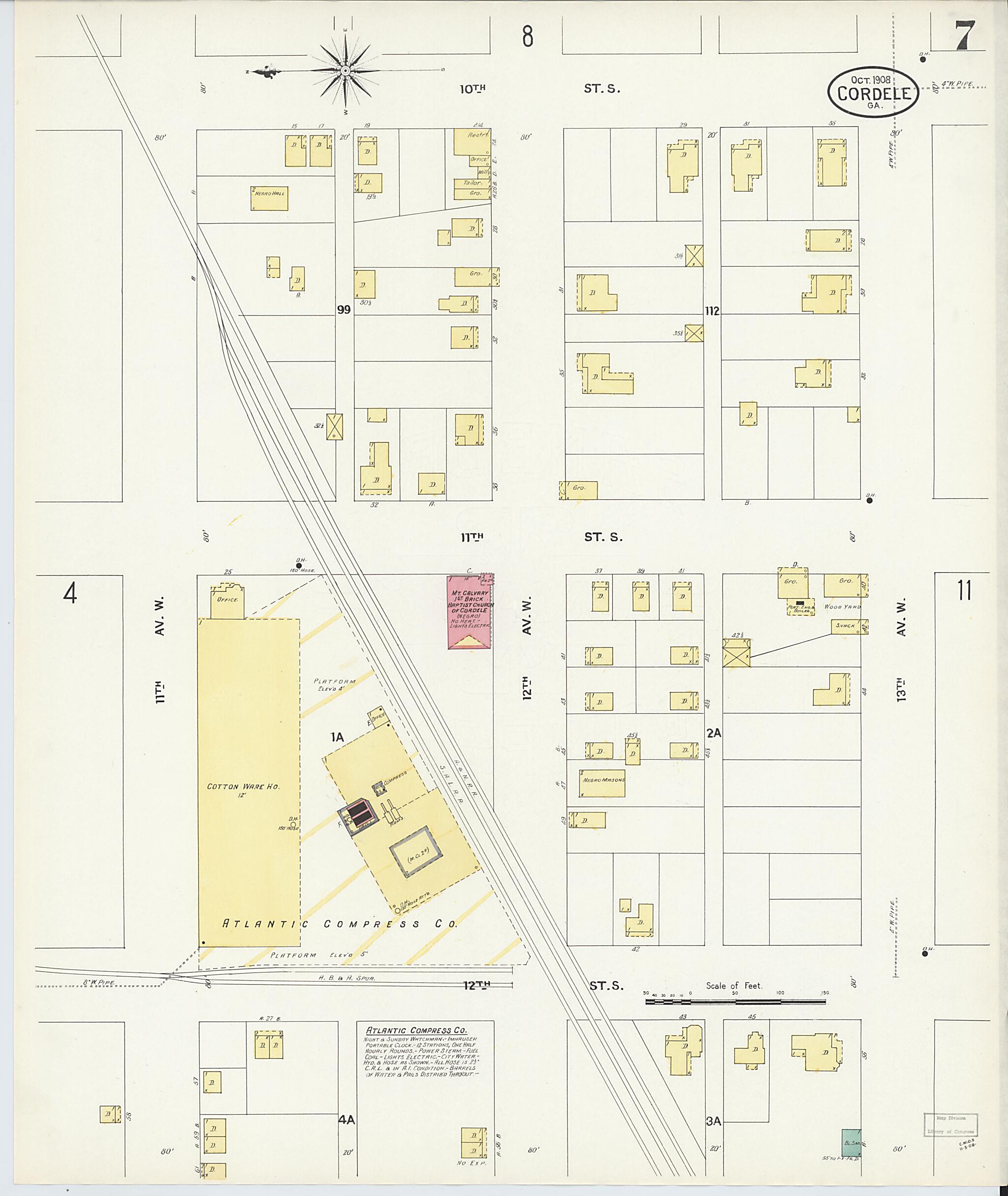 This old map of Cordele, Crisp County, Georgia was created by Sanborn Map Company in 1908