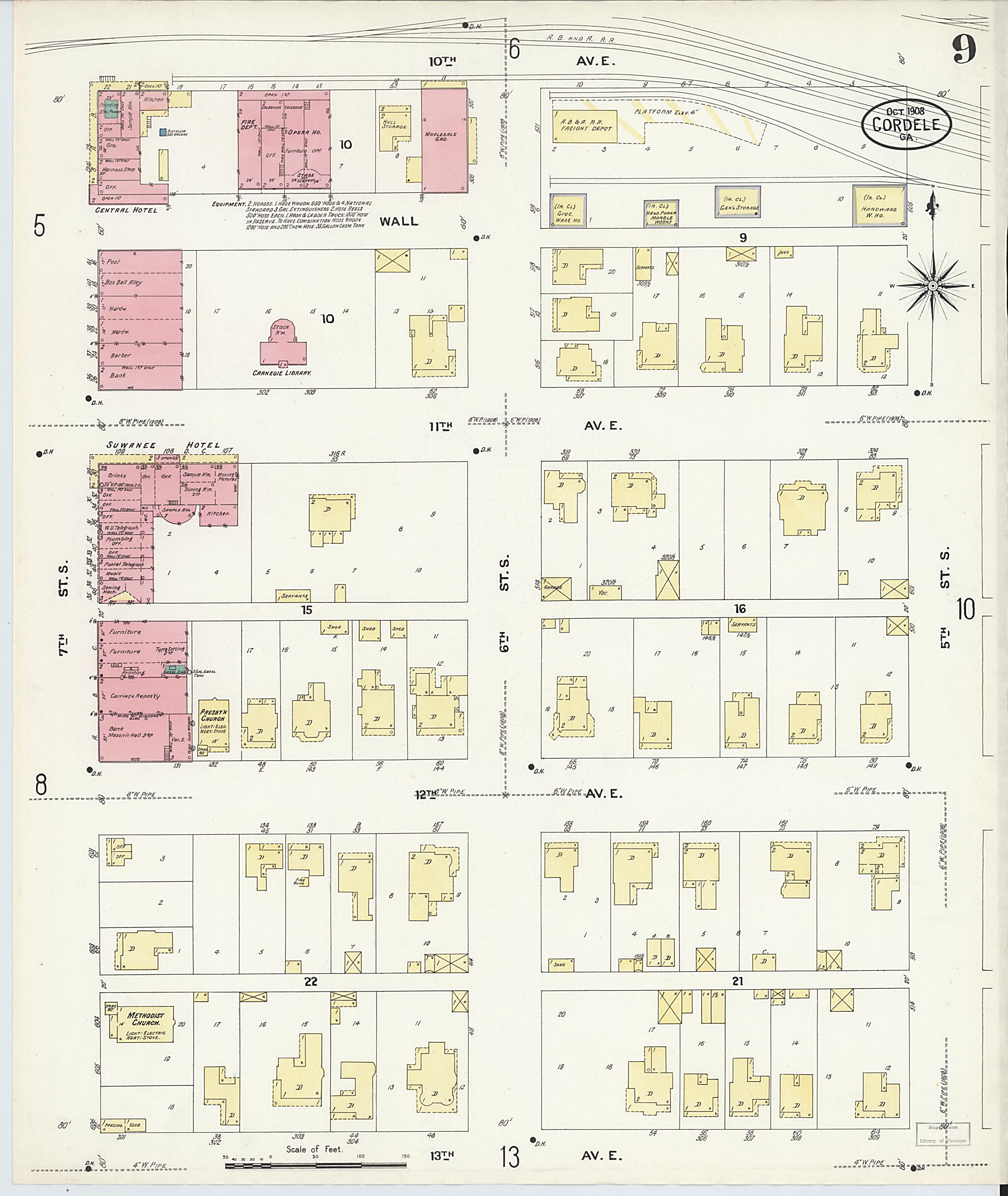 This old map of Cordele, Crisp County, Georgia was created by Sanborn Map Company in 1908