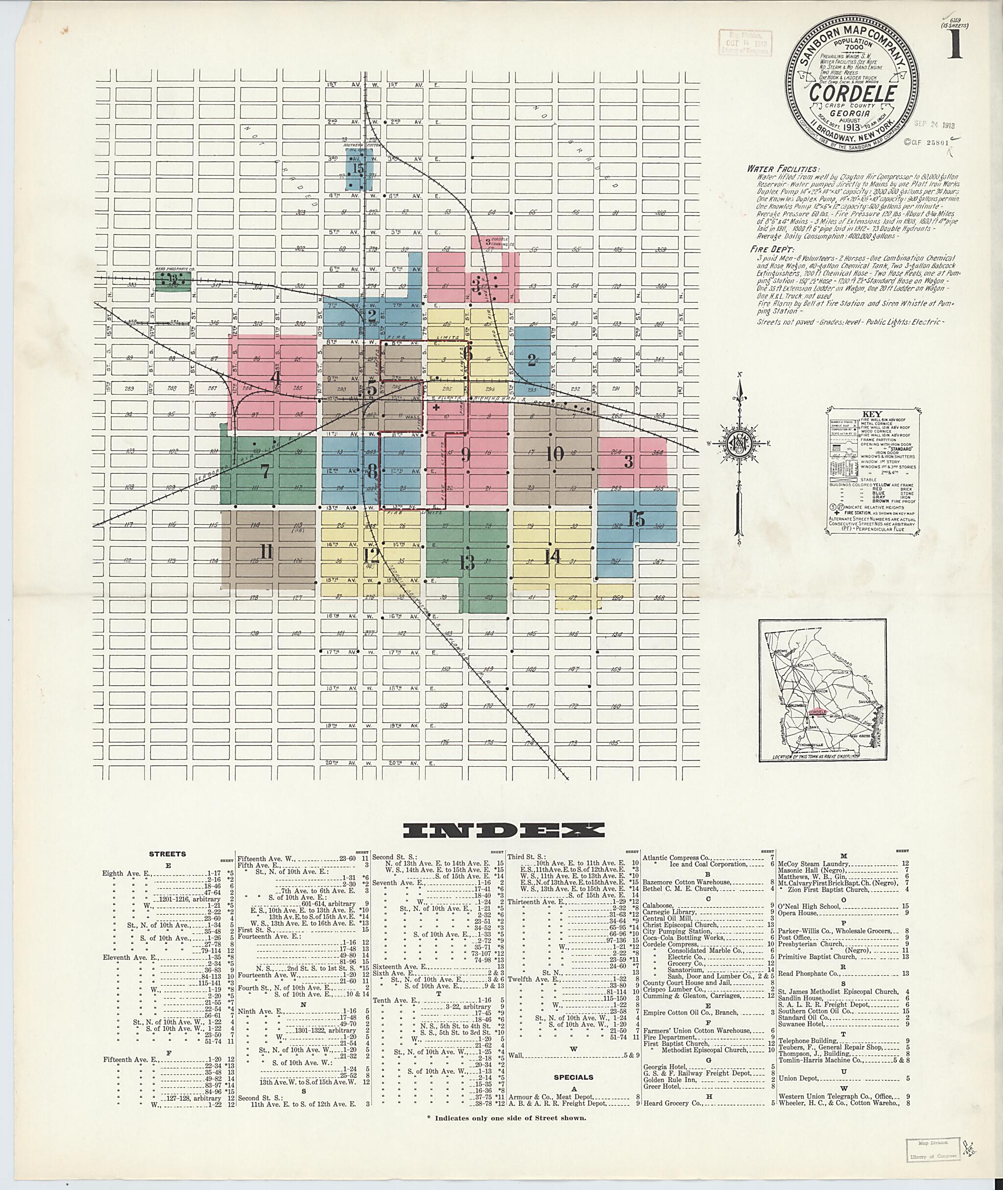 This old map of Cordele, Crisp County, Georgia was created by Sanborn Map Company in 1913