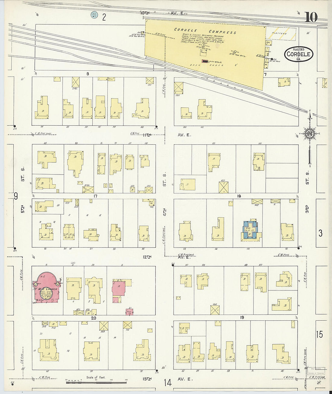 This old map of Cordele, Crisp County, Georgia was created by Sanborn Map Company in 1913