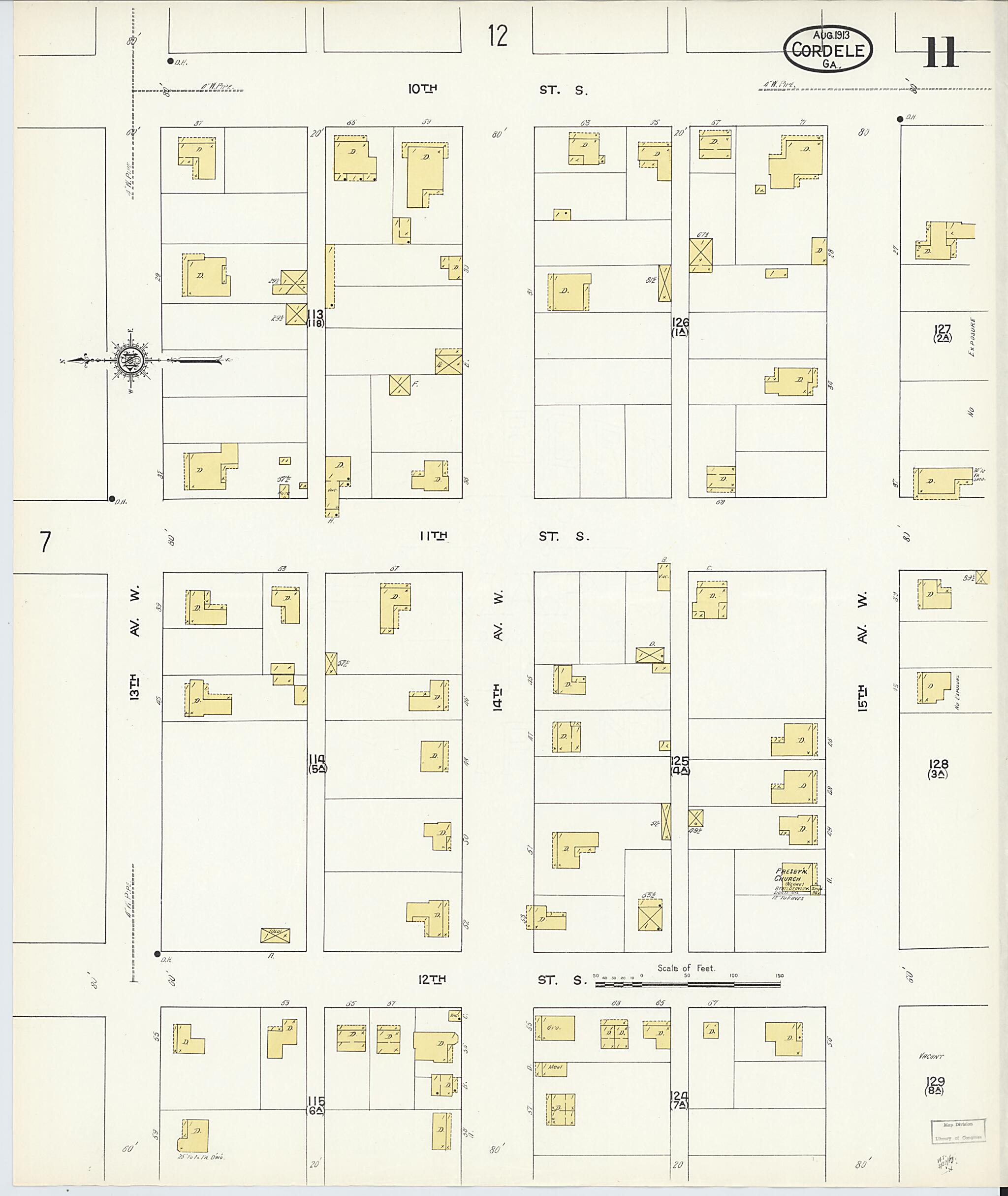 This old map of Cordele, Crisp County, Georgia was created by Sanborn Map Company in 1913