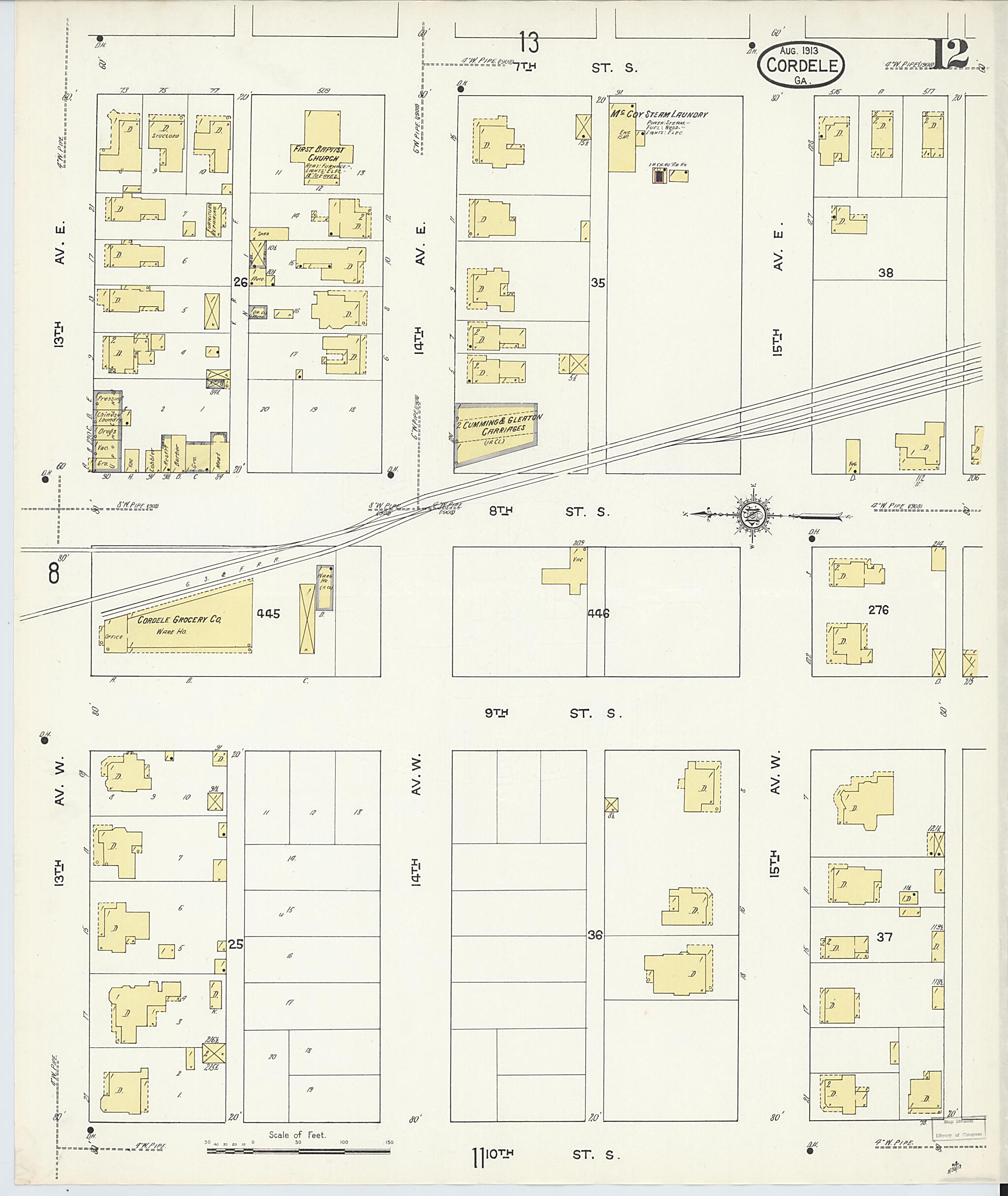 This old map of Cordele, Crisp County, Georgia was created by Sanborn Map Company in 1913