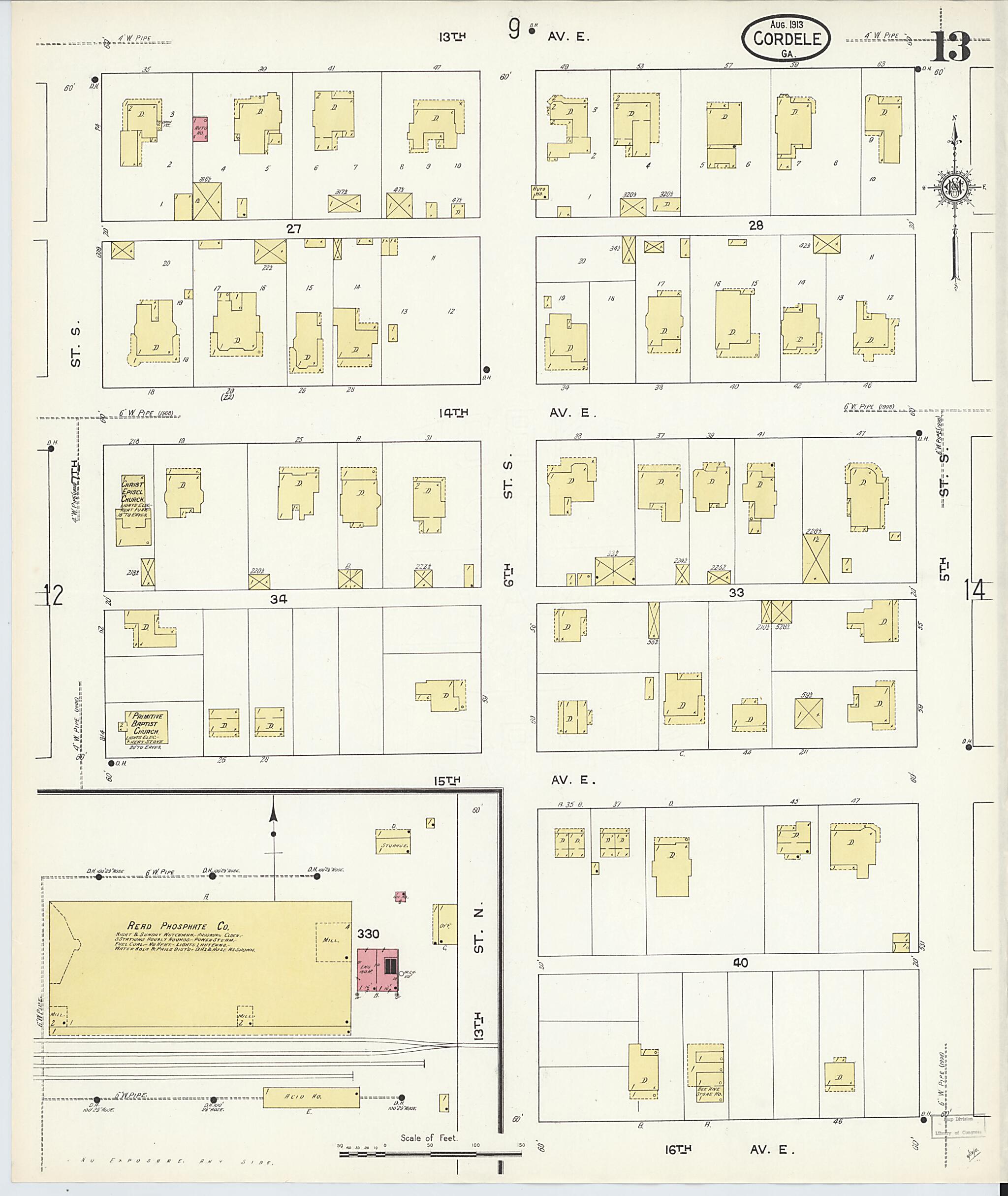 This old map of Cordele, Crisp County, Georgia was created by Sanborn Map Company in 1913