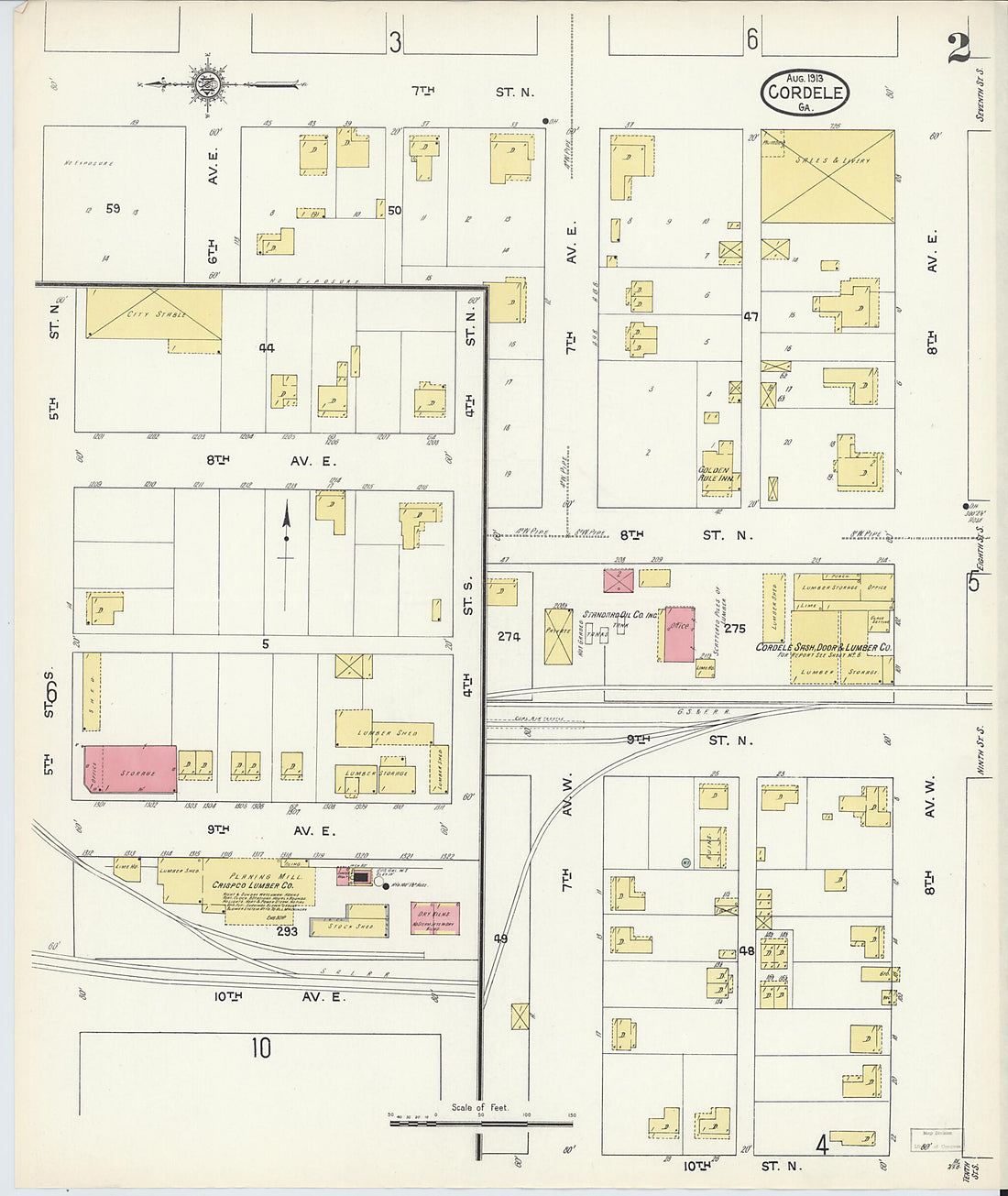 This old map of Cordele, Crisp County, Georgia was created by Sanborn Map Company in 1913