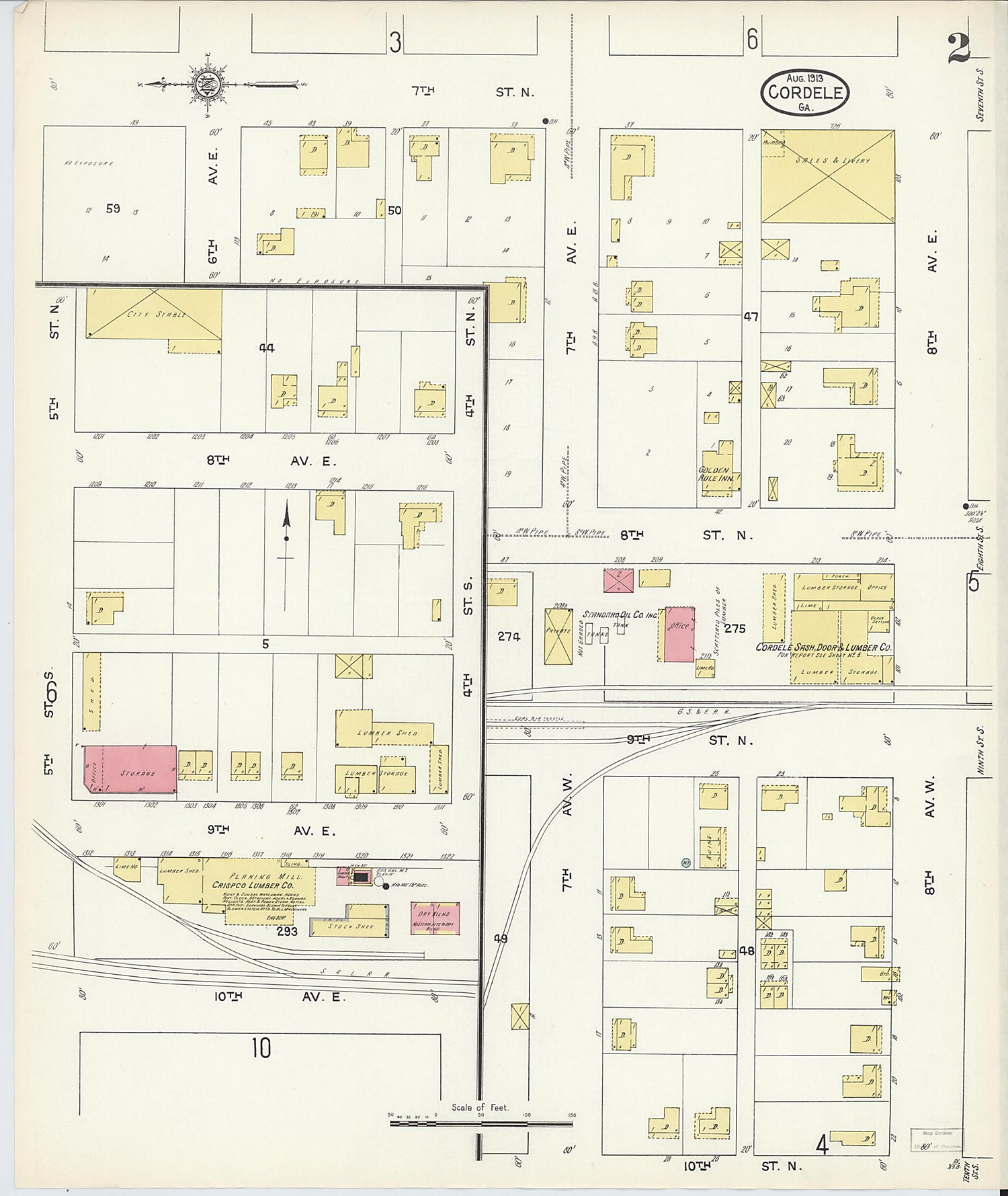 This old map of Cordele, Crisp County, Georgia was created by Sanborn Map Company in 1913