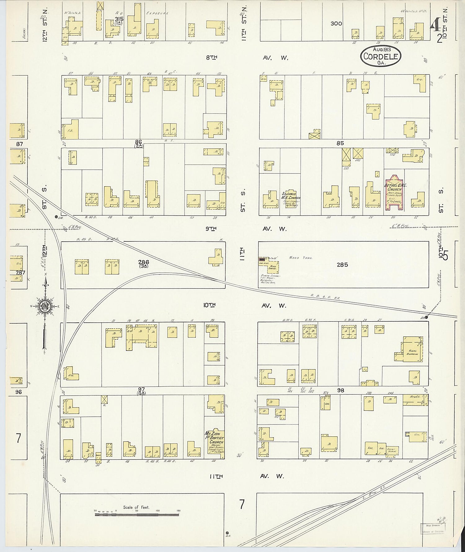 This old map of Cordele, Crisp County, Georgia was created by Sanborn Map Company in 1913