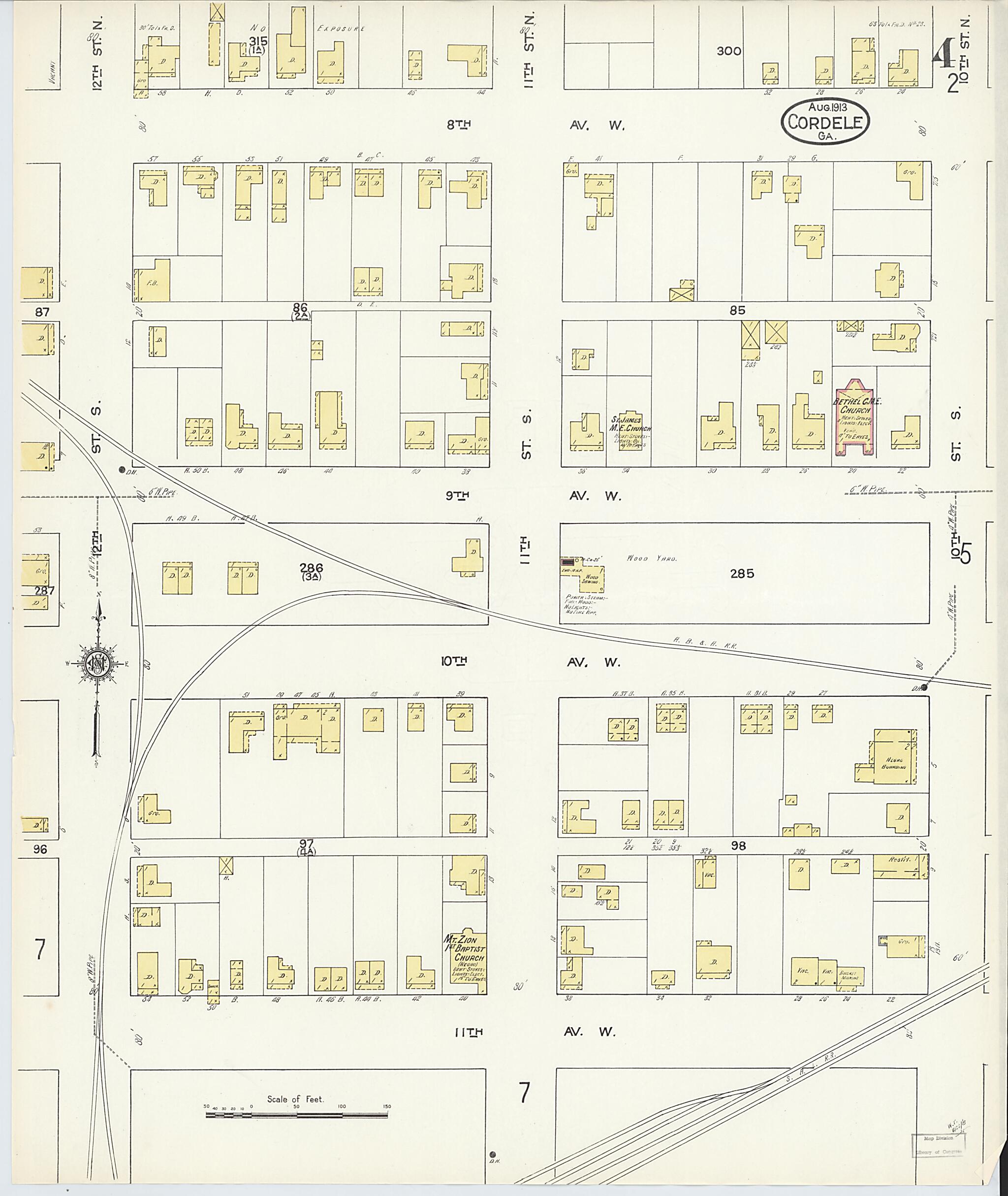 This old map of Cordele, Crisp County, Georgia was created by Sanborn Map Company in 1913