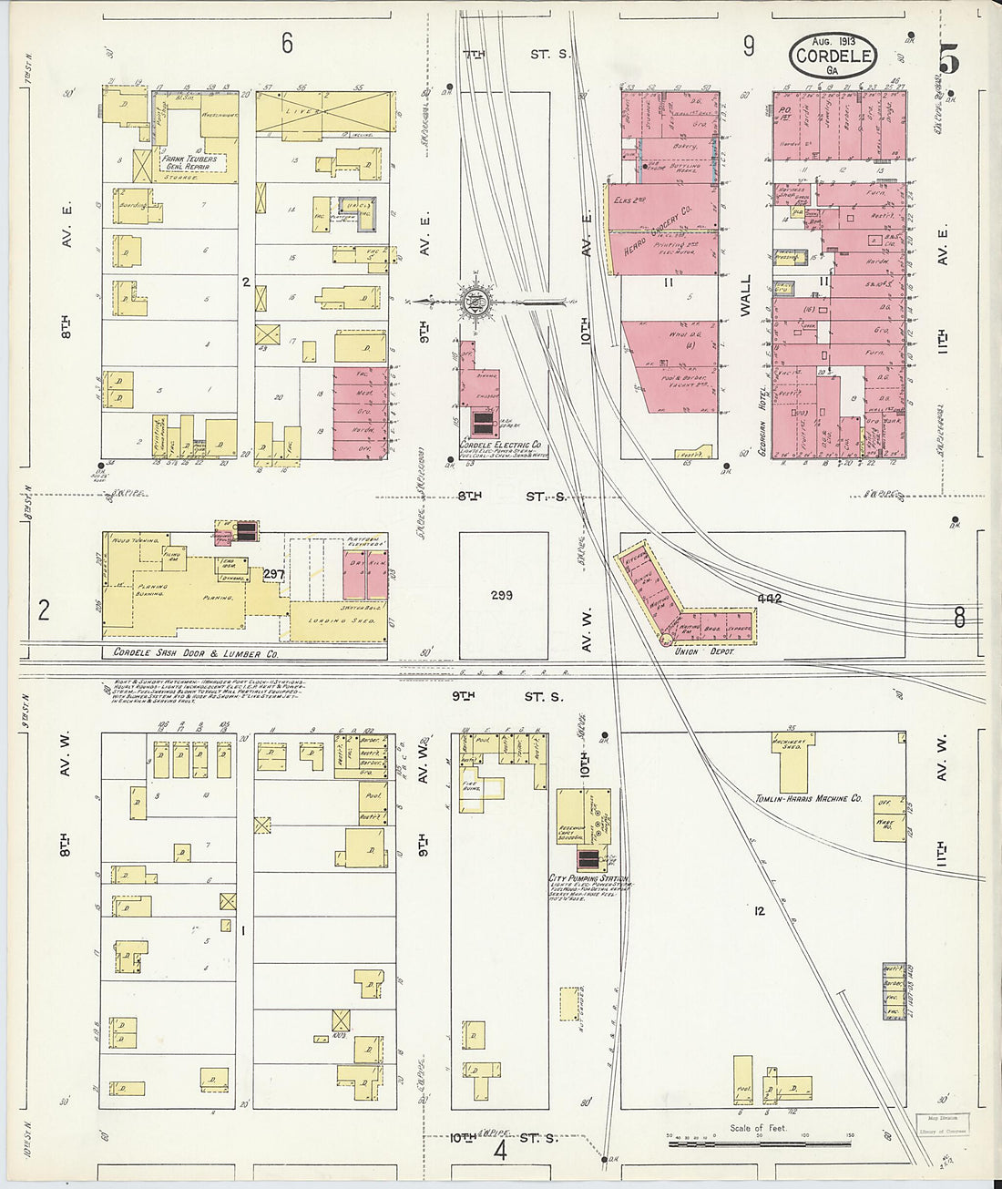 This old map of Cordele, Crisp County, Georgia was created by Sanborn Map Company in 1913