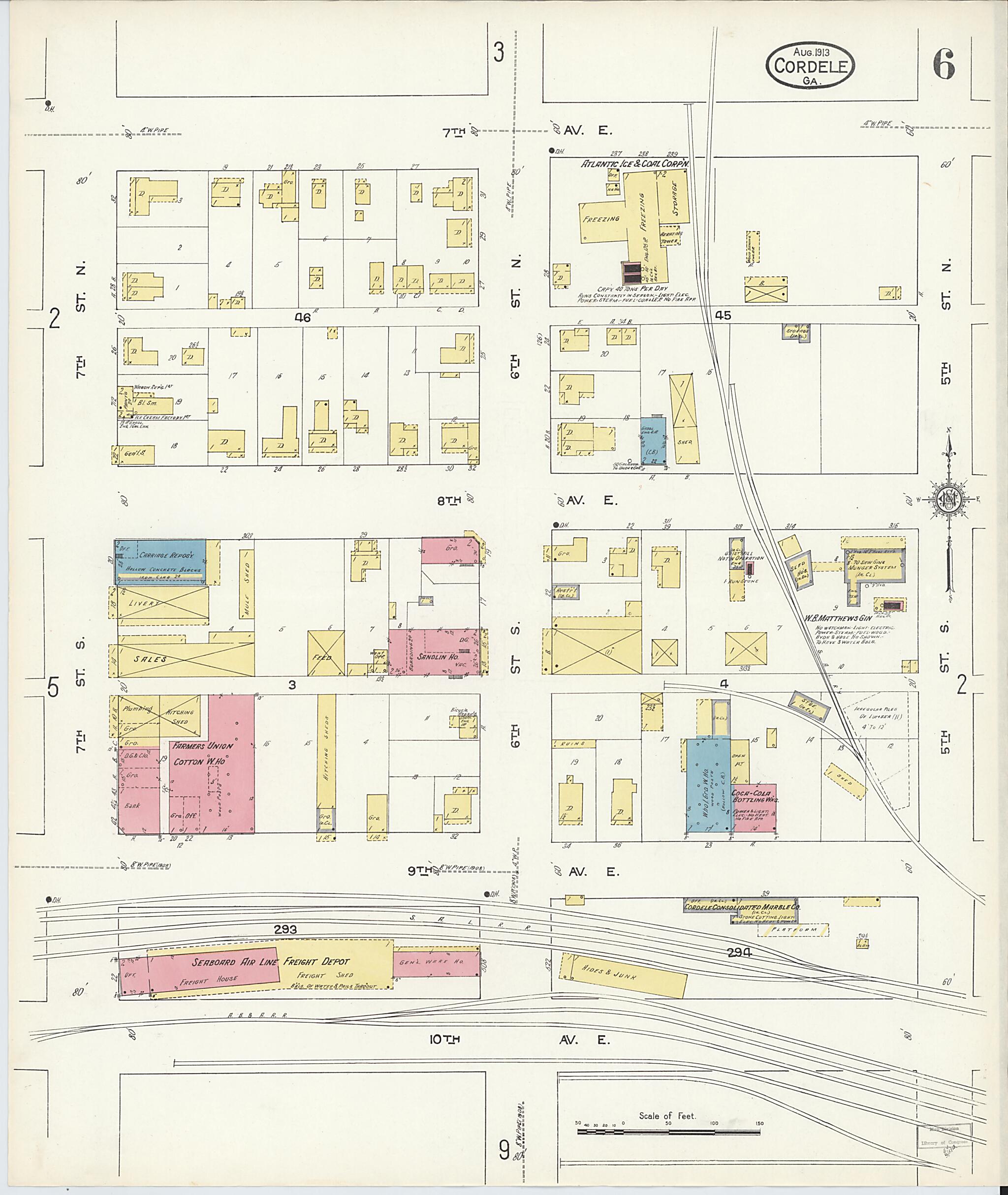 This old map of Cordele, Crisp County, Georgia was created by Sanborn Map Company in 1913