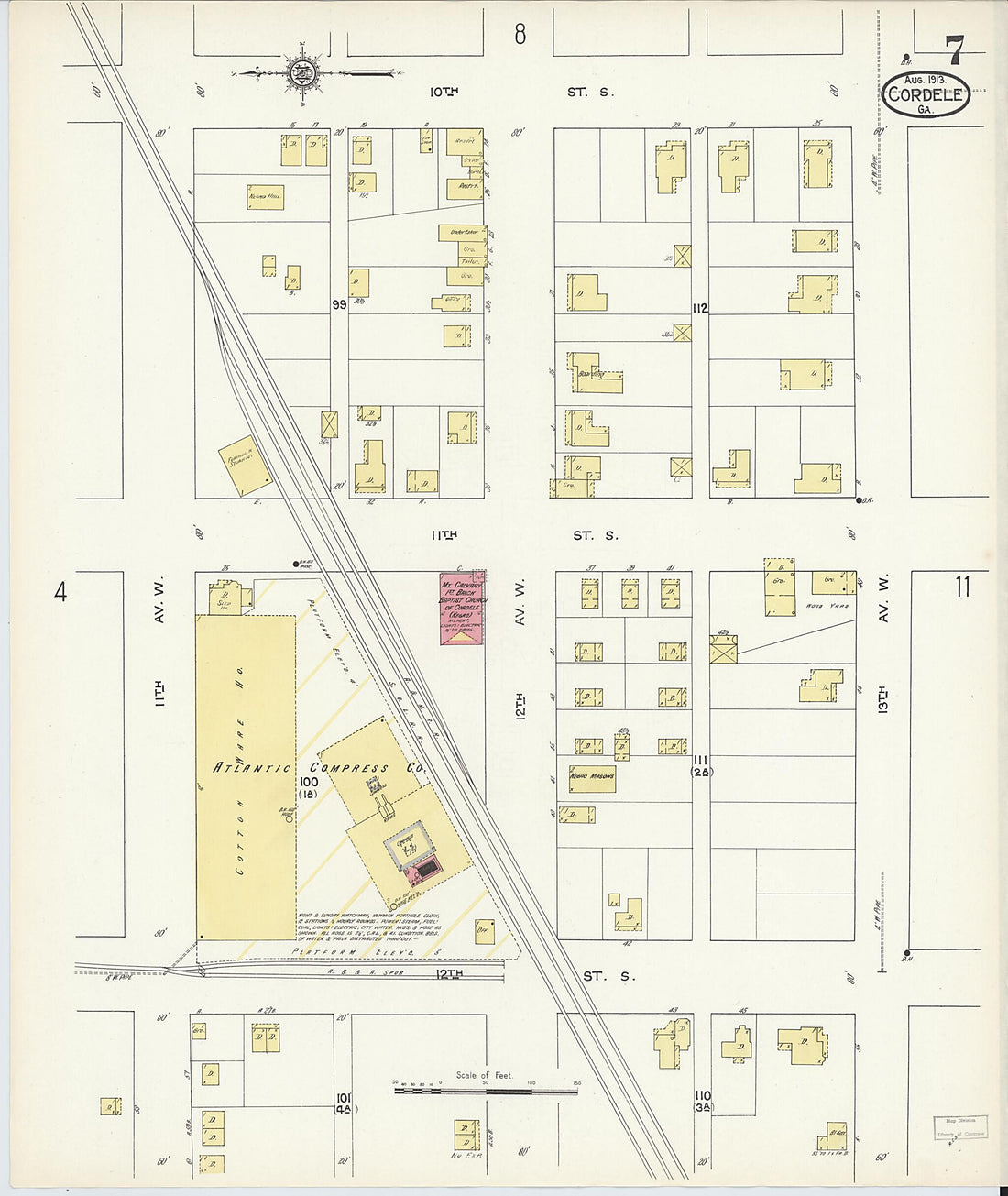 This old map of Cordele, Crisp County, Georgia was created by Sanborn Map Company in 1913