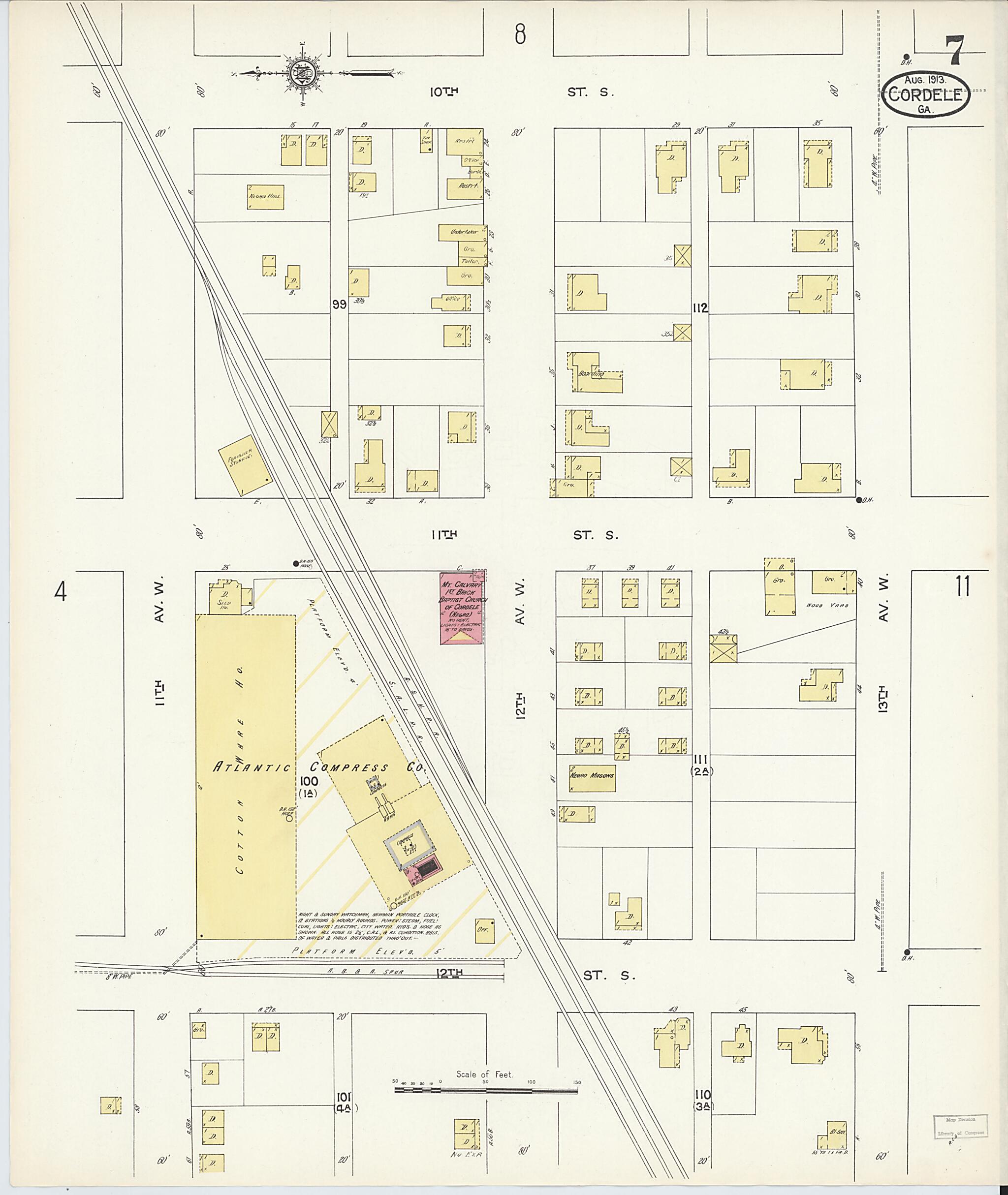 This old map of Cordele, Crisp County, Georgia was created by Sanborn Map Company in 1913