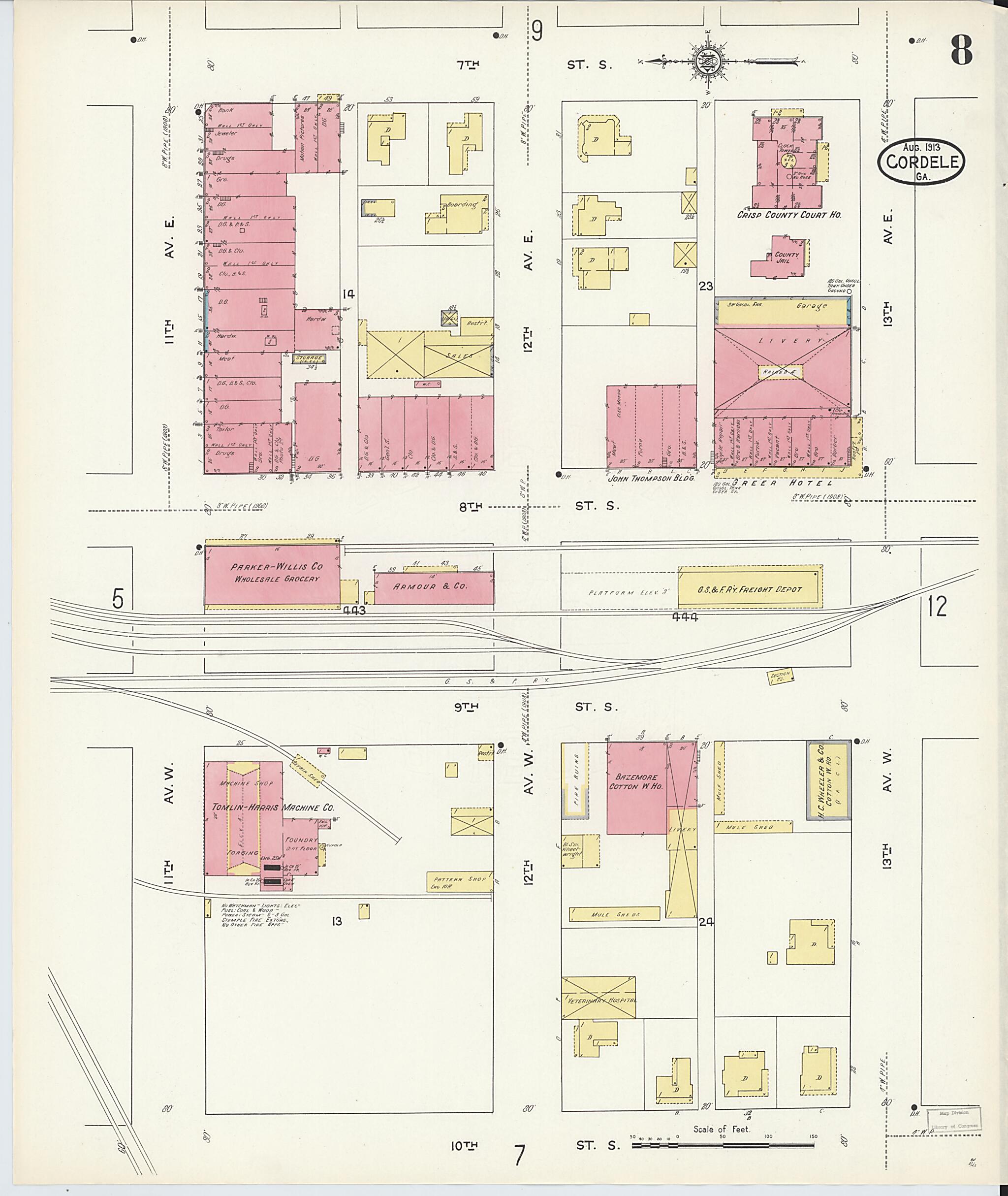 This old map of Cordele, Crisp County, Georgia was created by Sanborn Map Company in 1913