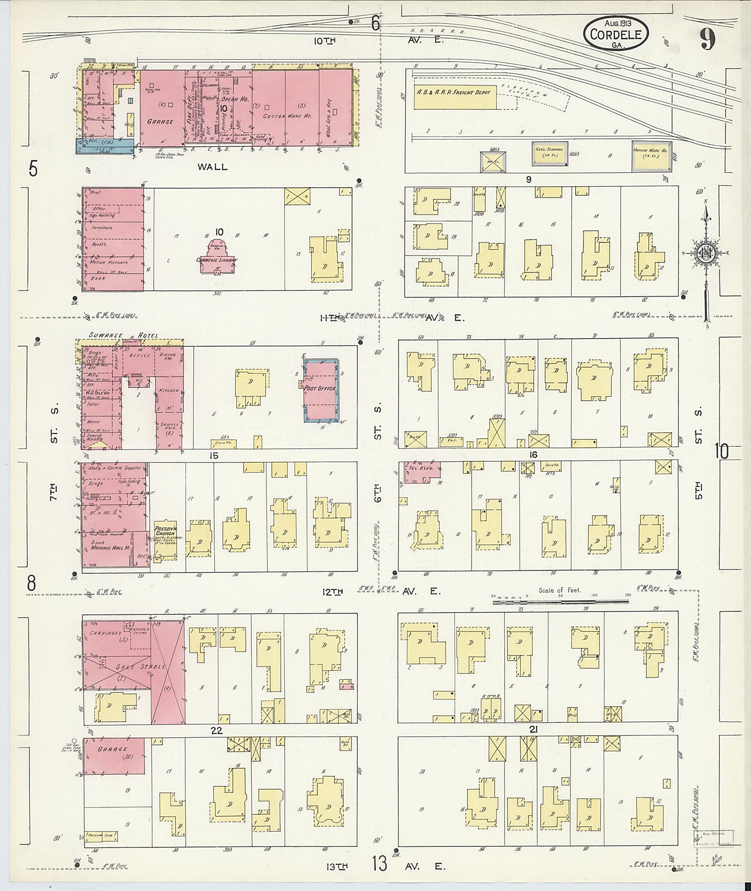 This old map of Cordele, Crisp County, Georgia was created by Sanborn Map Company in 1913