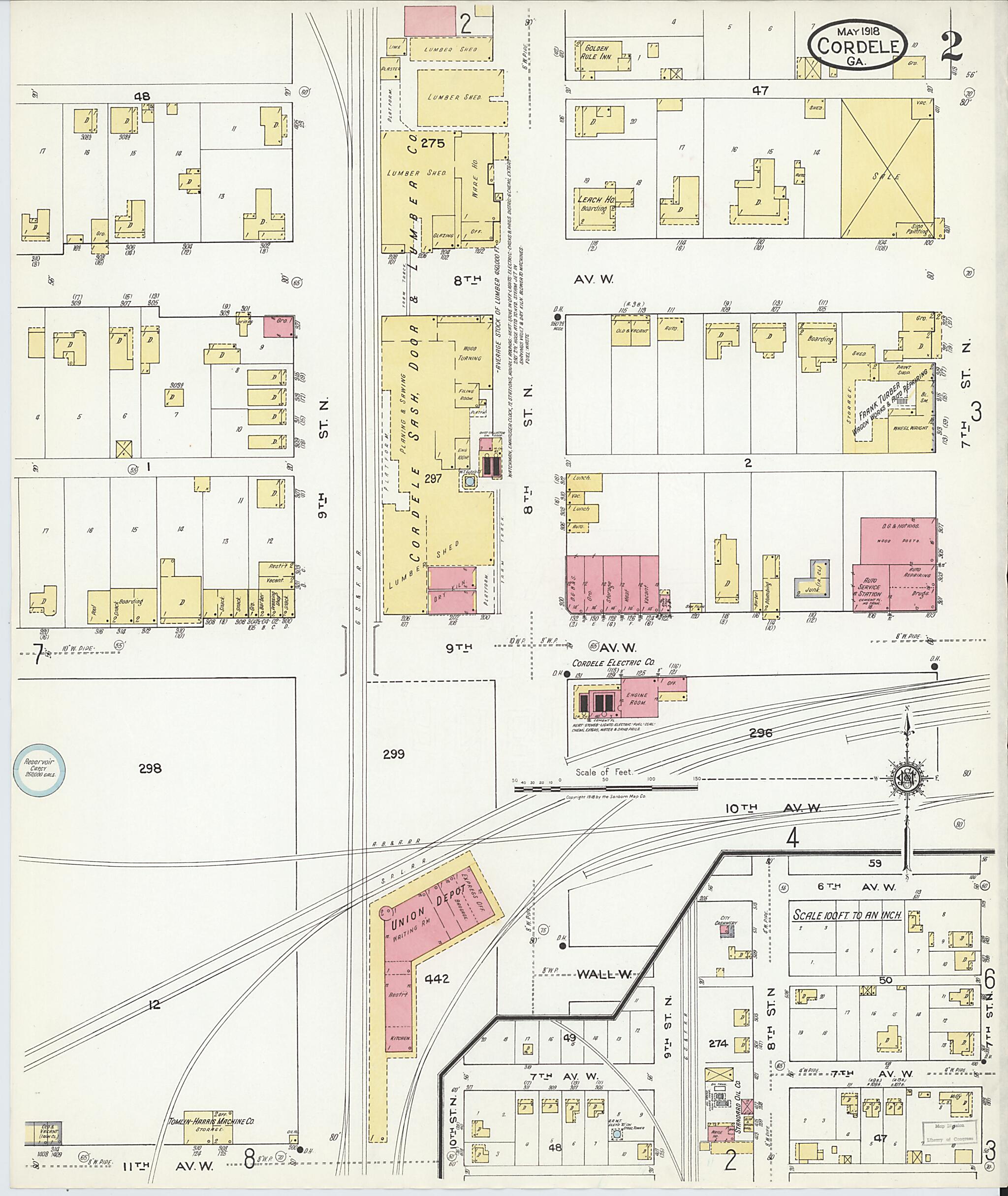 This old map of Cordele, Crisp County, Georgia was created by Sanborn Map Company in 1918