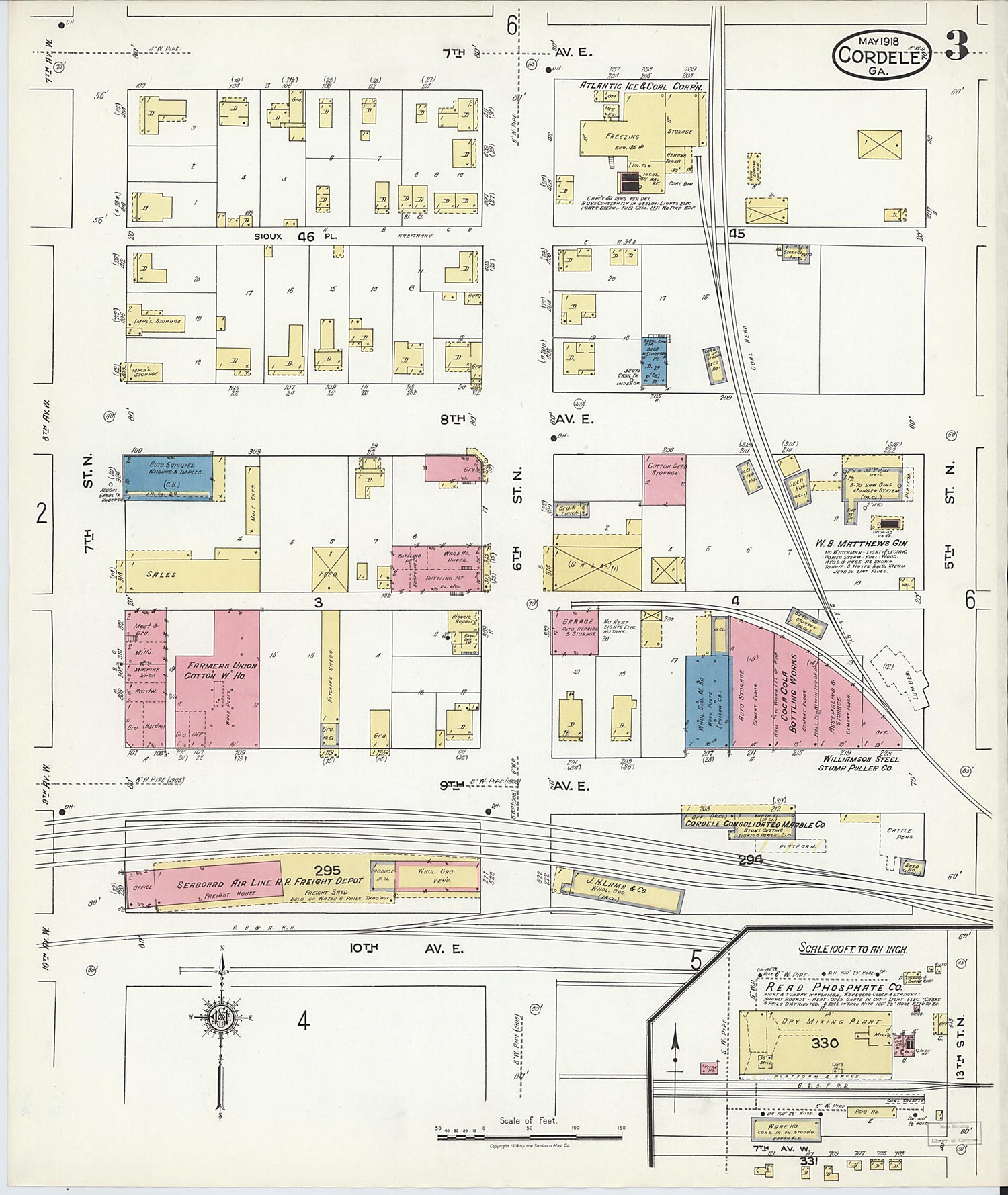 This old map of Cordele, Crisp County, Georgia was created by Sanborn Map Company in 1918