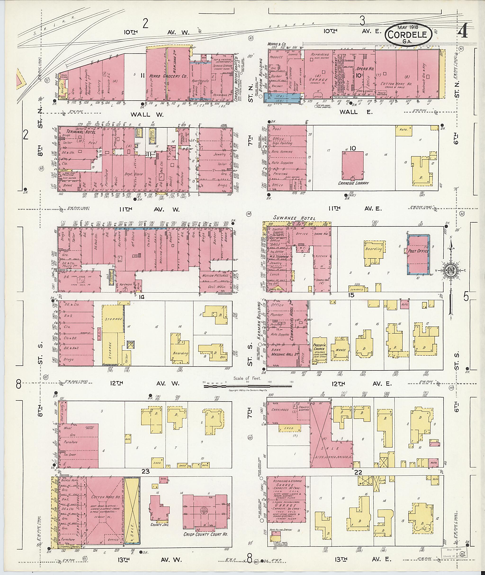 This old map of Cordele, Crisp County, Georgia was created by Sanborn Map Company in 1918