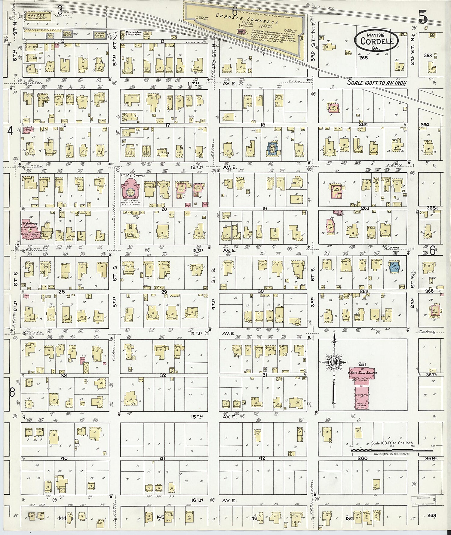 This old map of Cordele, Crisp County, Georgia was created by Sanborn Map Company in 1918