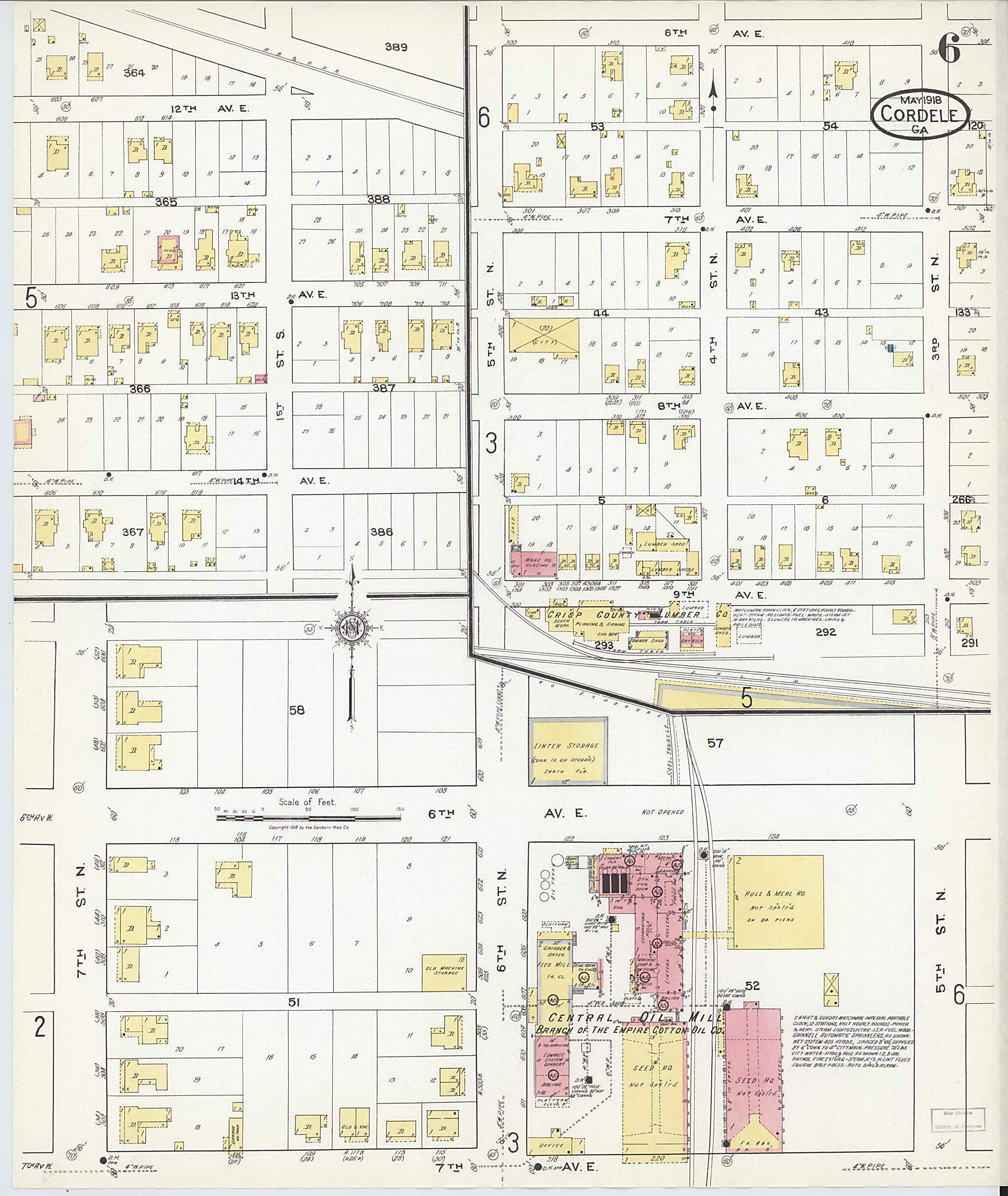 This old map of Cordele, Crisp County, Georgia was created by Sanborn Map Company in 1918