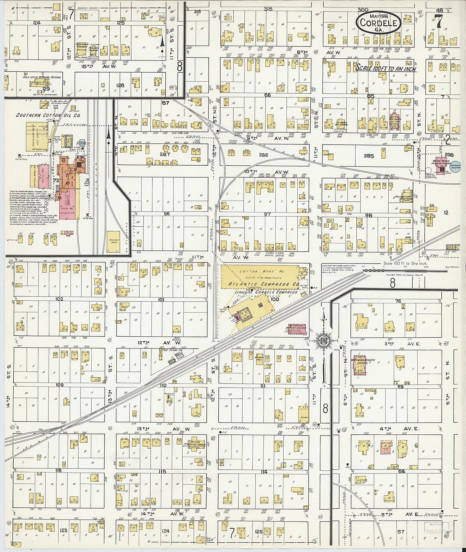 This old map of Cordele, Crisp County, Georgia was created by Sanborn Map Company in 1918