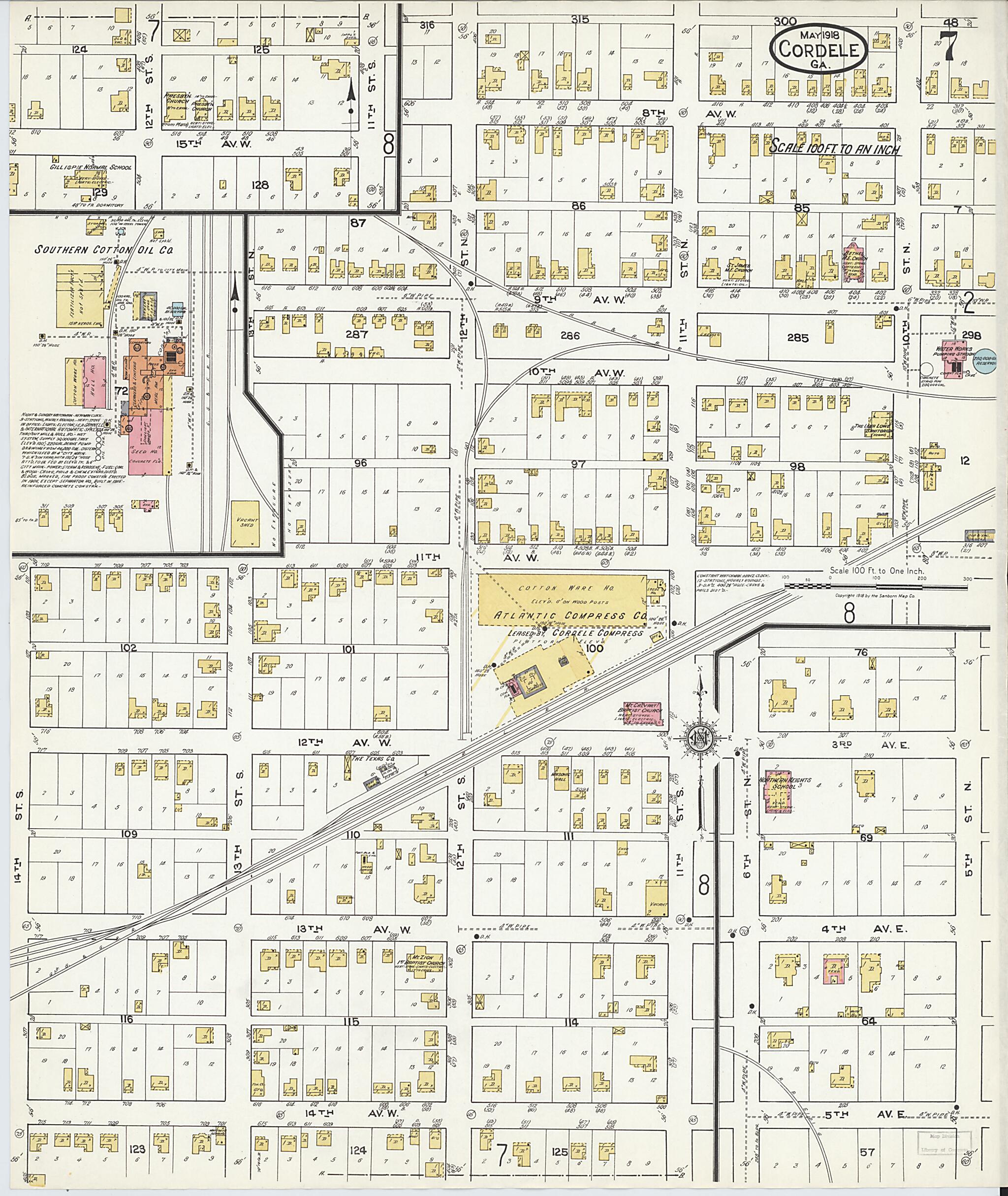 This old map of Cordele, Crisp County, Georgia was created by Sanborn Map Company in 1918