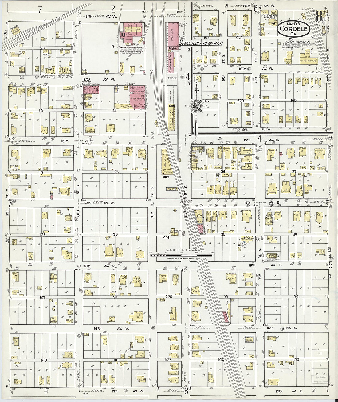 This old map of Cordele, Crisp County, Georgia was created by Sanborn Map Company in 1918