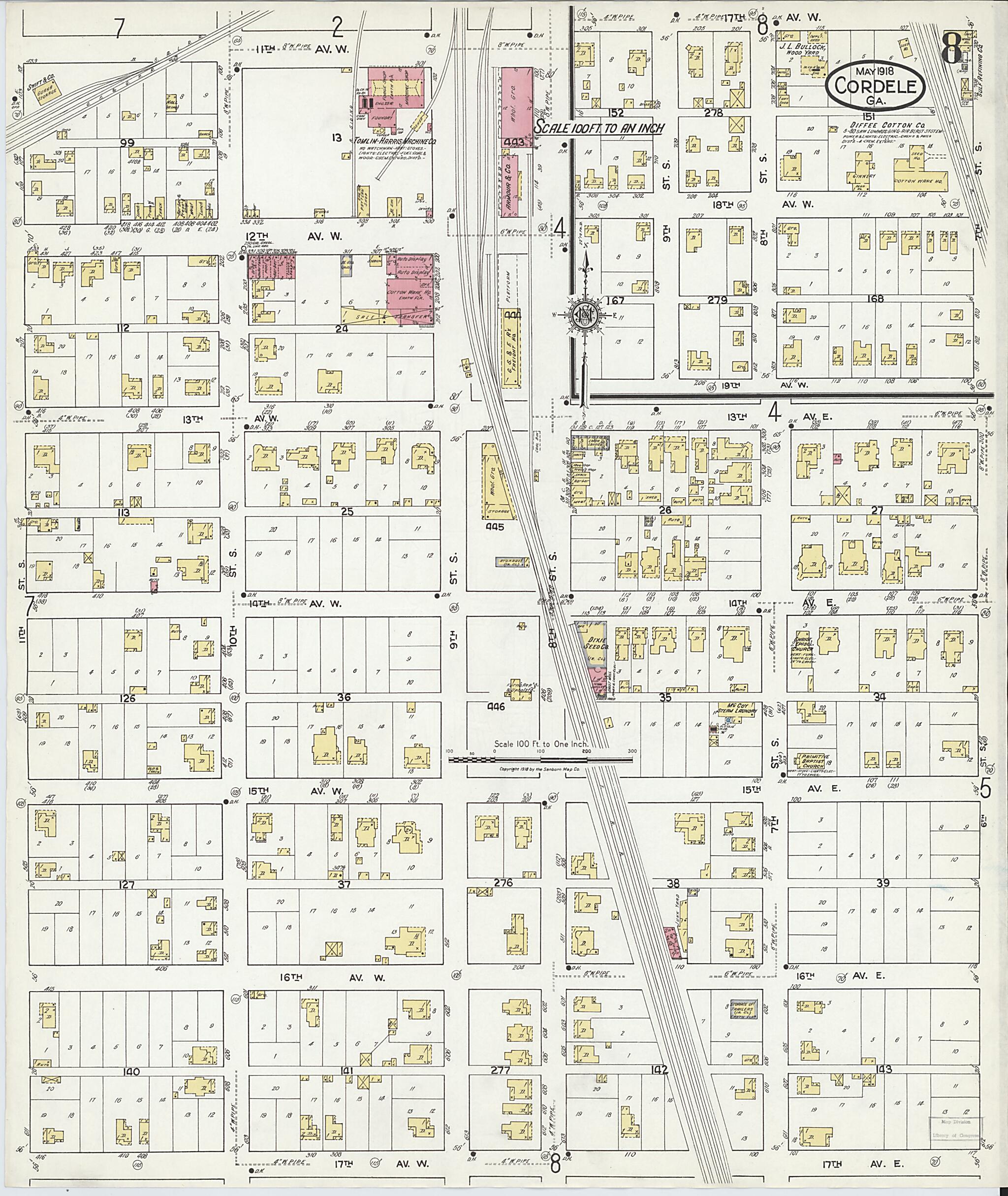 This old map of Cordele, Crisp County, Georgia was created by Sanborn Map Company in 1918