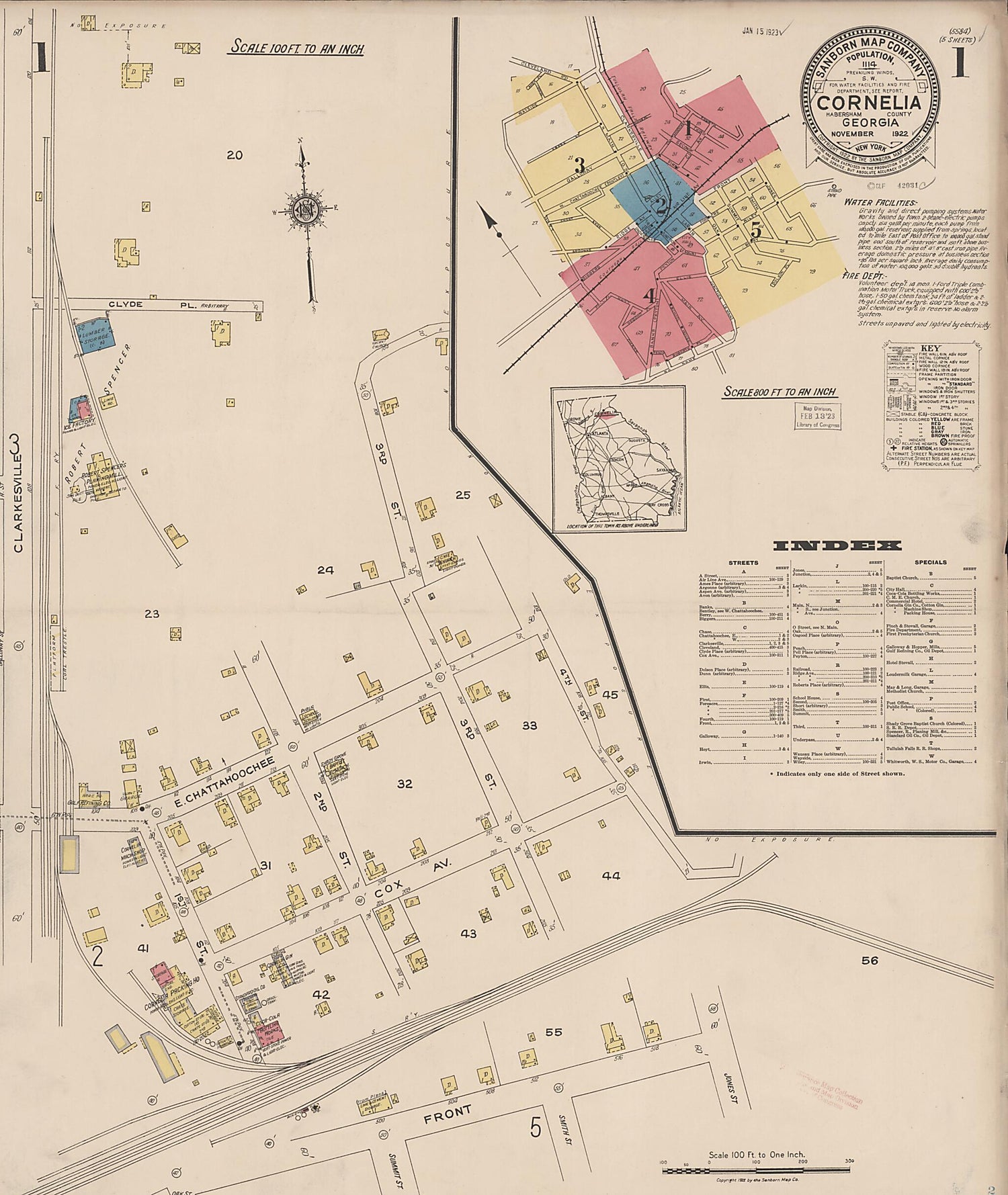 This old map of Cornelia, Habersbam County, Georgia was created by Sanborn Map Company in 1922