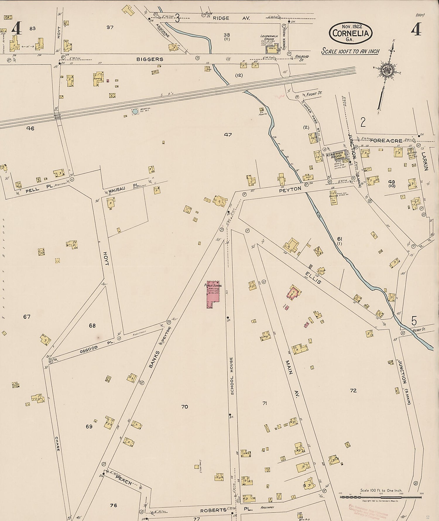 This old map of Cornelia, Habersbam County, Georgia was created by Sanborn Map Company in 1922