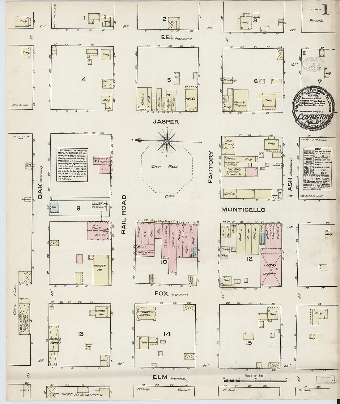 This old map of Covington, Newton County, Georgia was created by Sanborn Map Company in 1884