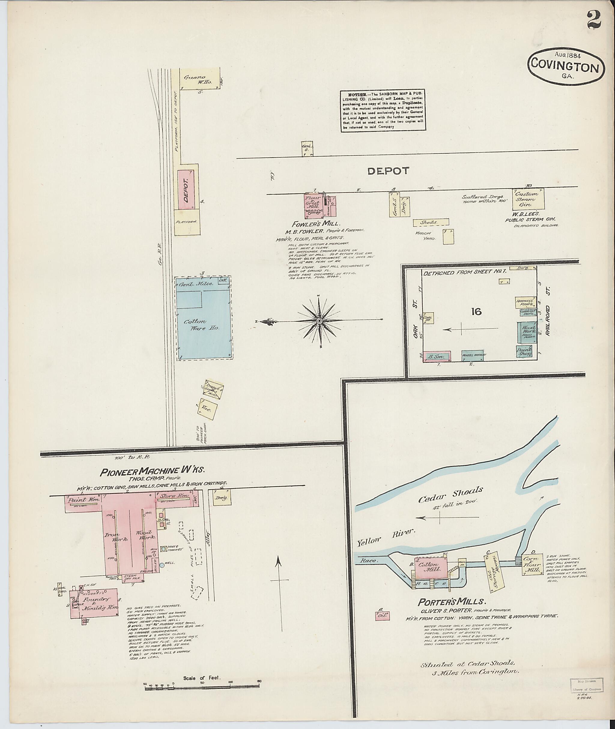 This old map of Covington, Newton County, Georgia was created by Sanborn Map Company in 1884