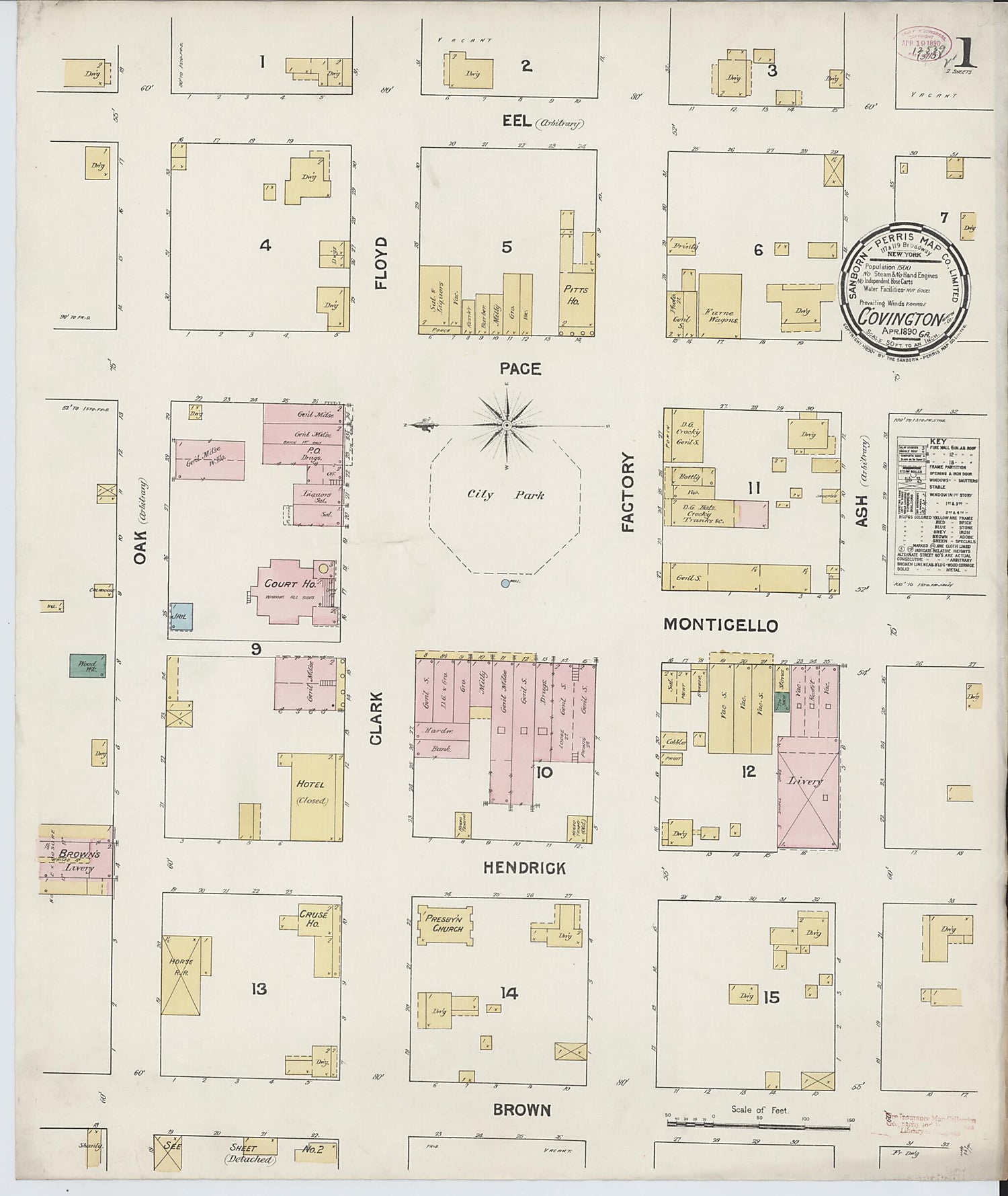 This old map of Covington, Newton County, Georgia was created by Sanborn Map Company in 1890