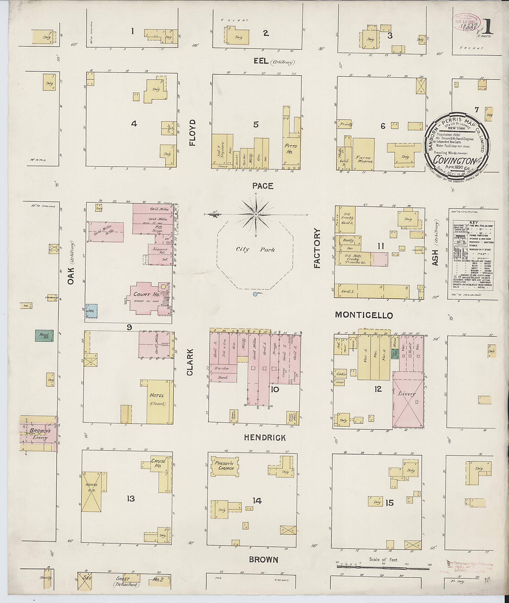 This old map of Covington, Newton County, Georgia was created by Sanborn Map Company in 1890