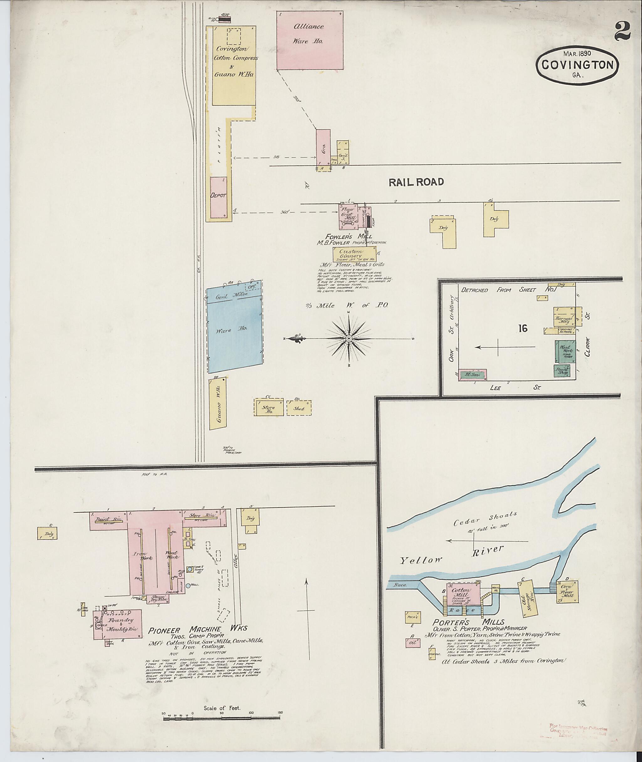 This old map of Covington, Newton County, Georgia was created by Sanborn Map Company in 1890