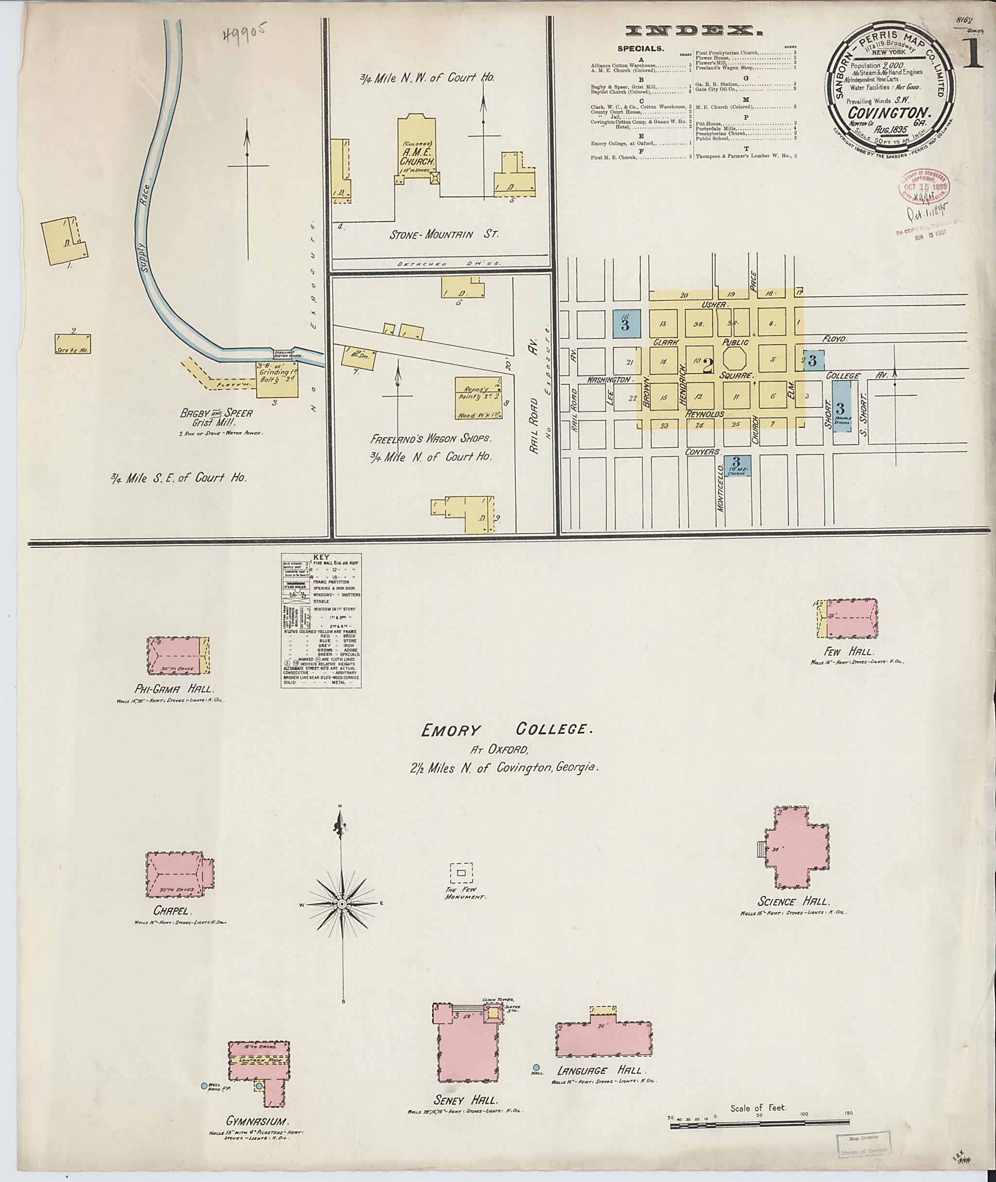 This old map of Covington, Newton County, Georgia was created by Sanborn Map Company in 1895