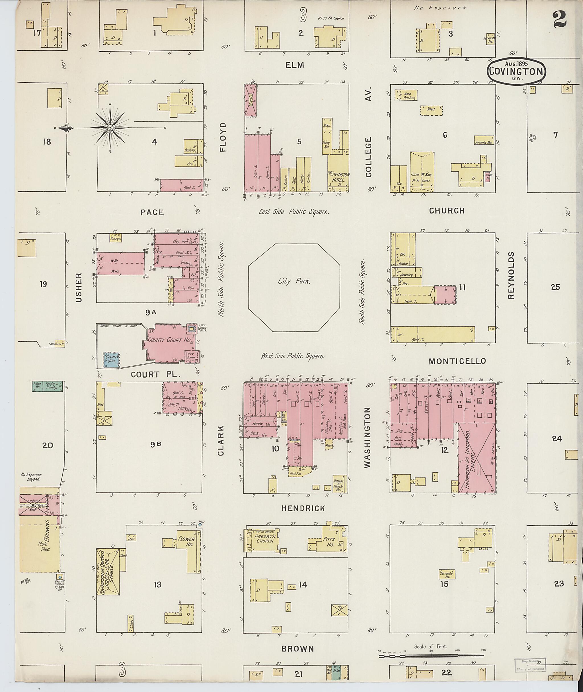 This old map of Covington, Newton County, Georgia was created by Sanborn Map Company in 1895