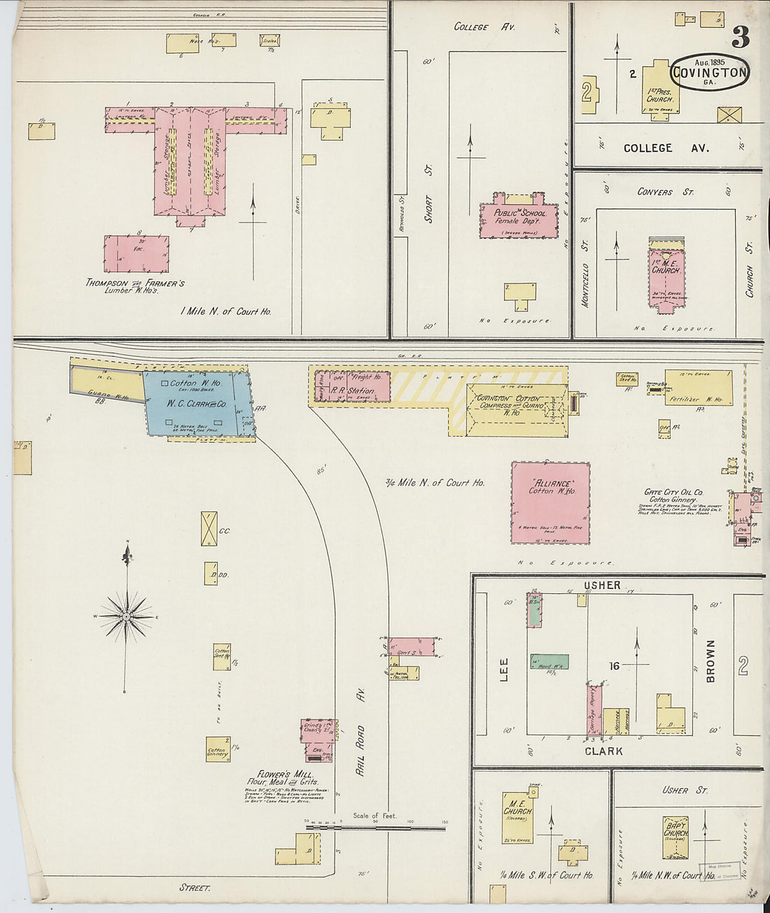 This old map of Covington, Newton County, Georgia was created by Sanborn Map Company in 1895