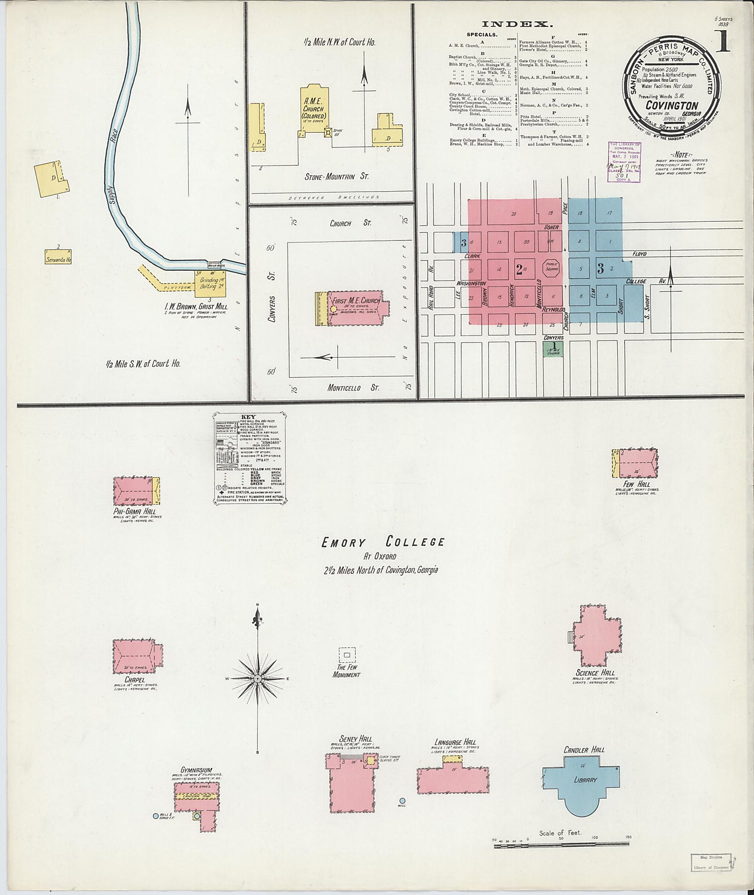 This old map of Covington, Newton County, Georgia was created by Sanborn Map Company in 1901