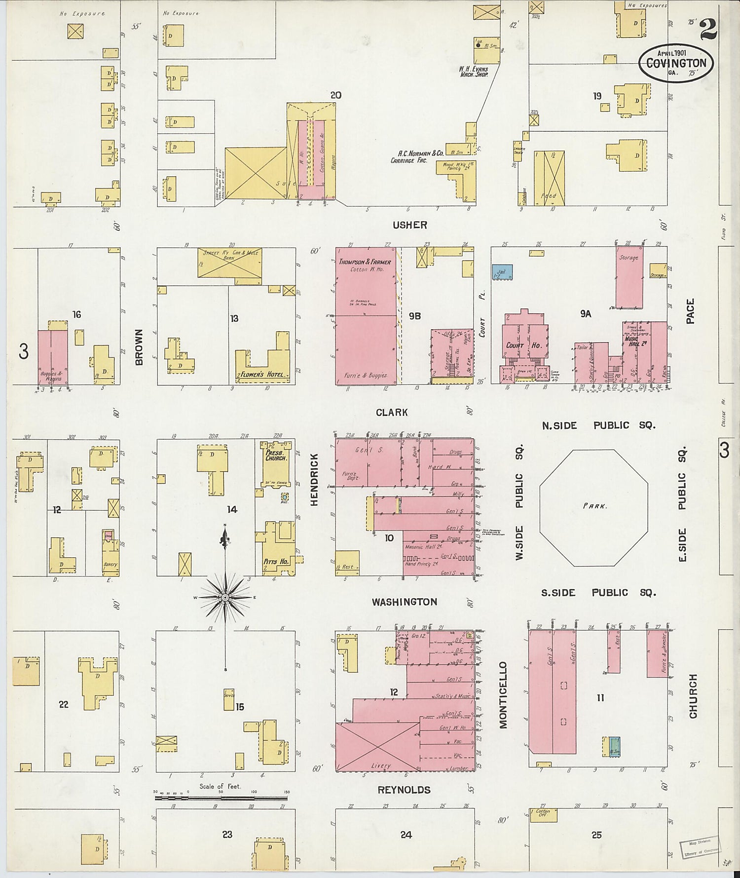 This old map of Covington, Newton County, Georgia was created by Sanborn Map Company in 1901